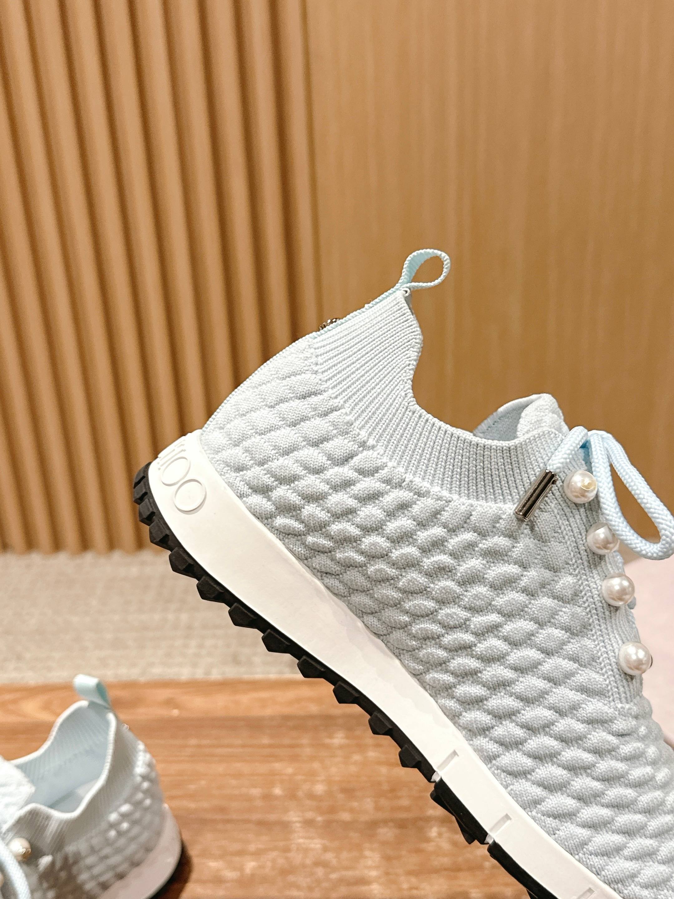 Jimmy Pearl - Embellished Sneakers Light Blue Textured Knit 400157