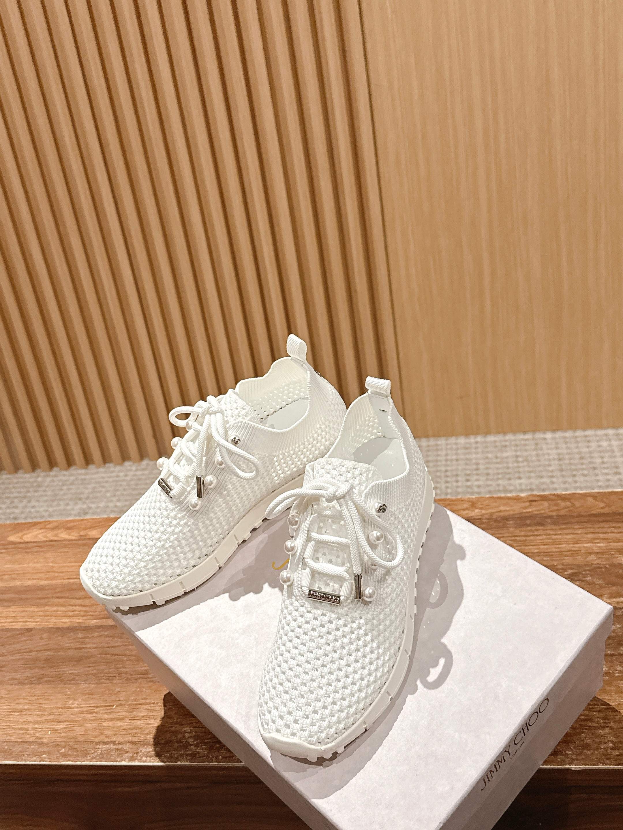 Jimmy Veles Pearl-Embellished Sneakers White Lace Rubber 400160