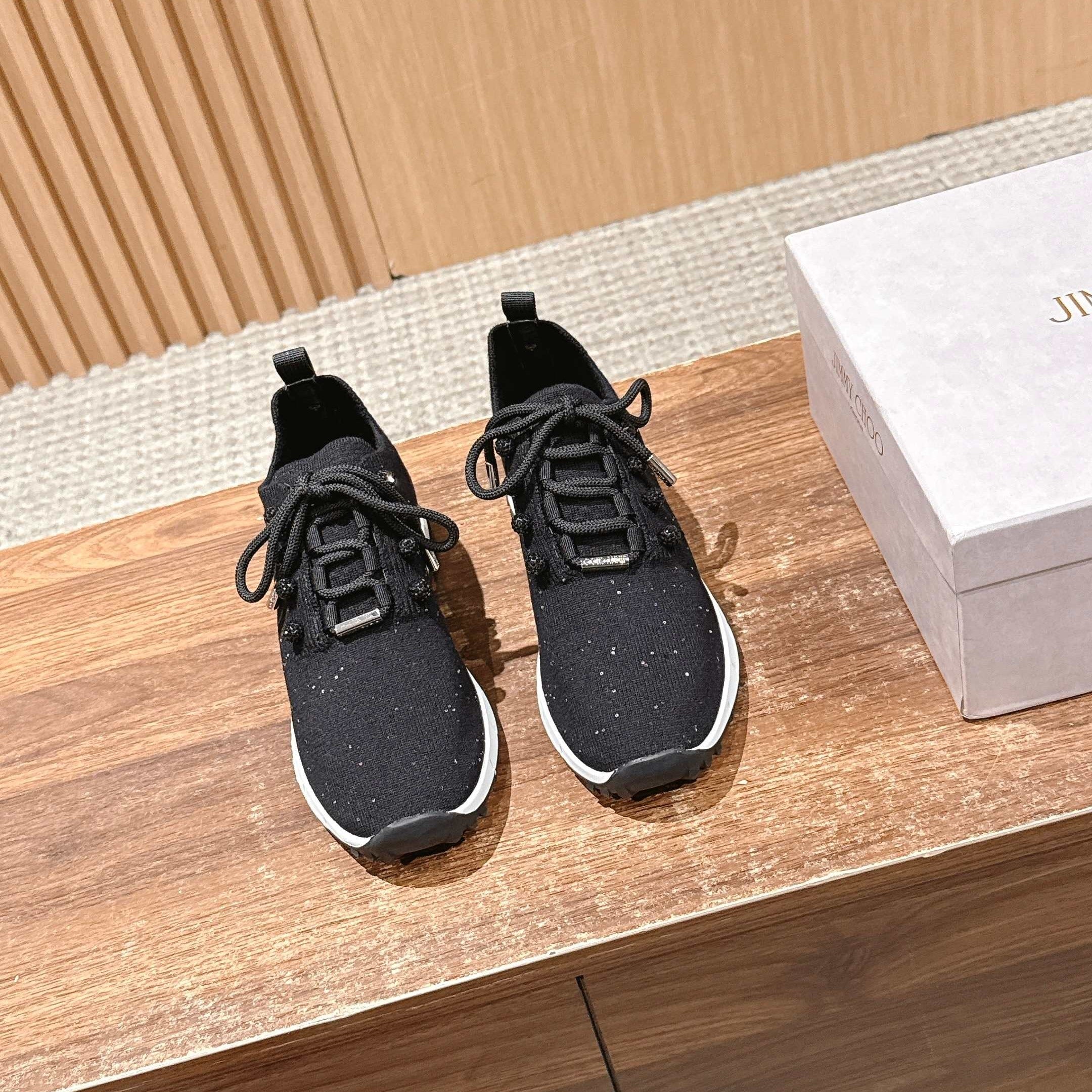 Jimmy Pave - Embellished Sneakers Black Sequined Knit 400161