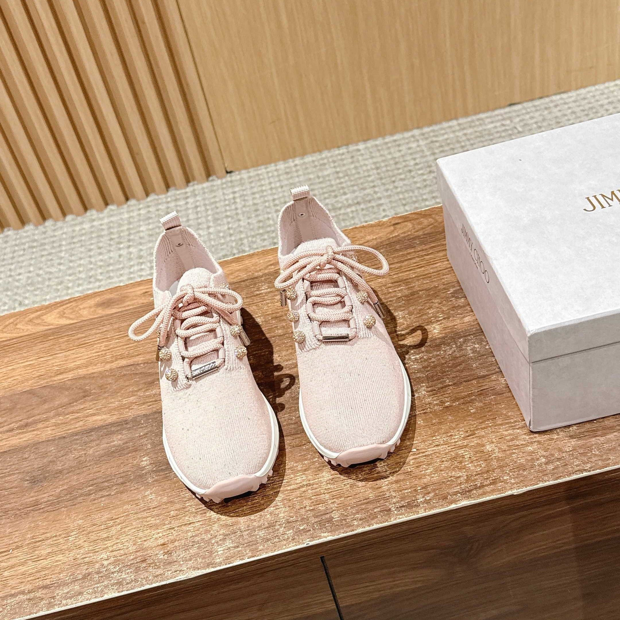 Jimmy Pave - Embellished Sneakers Light Pink Sequined Knit 400162