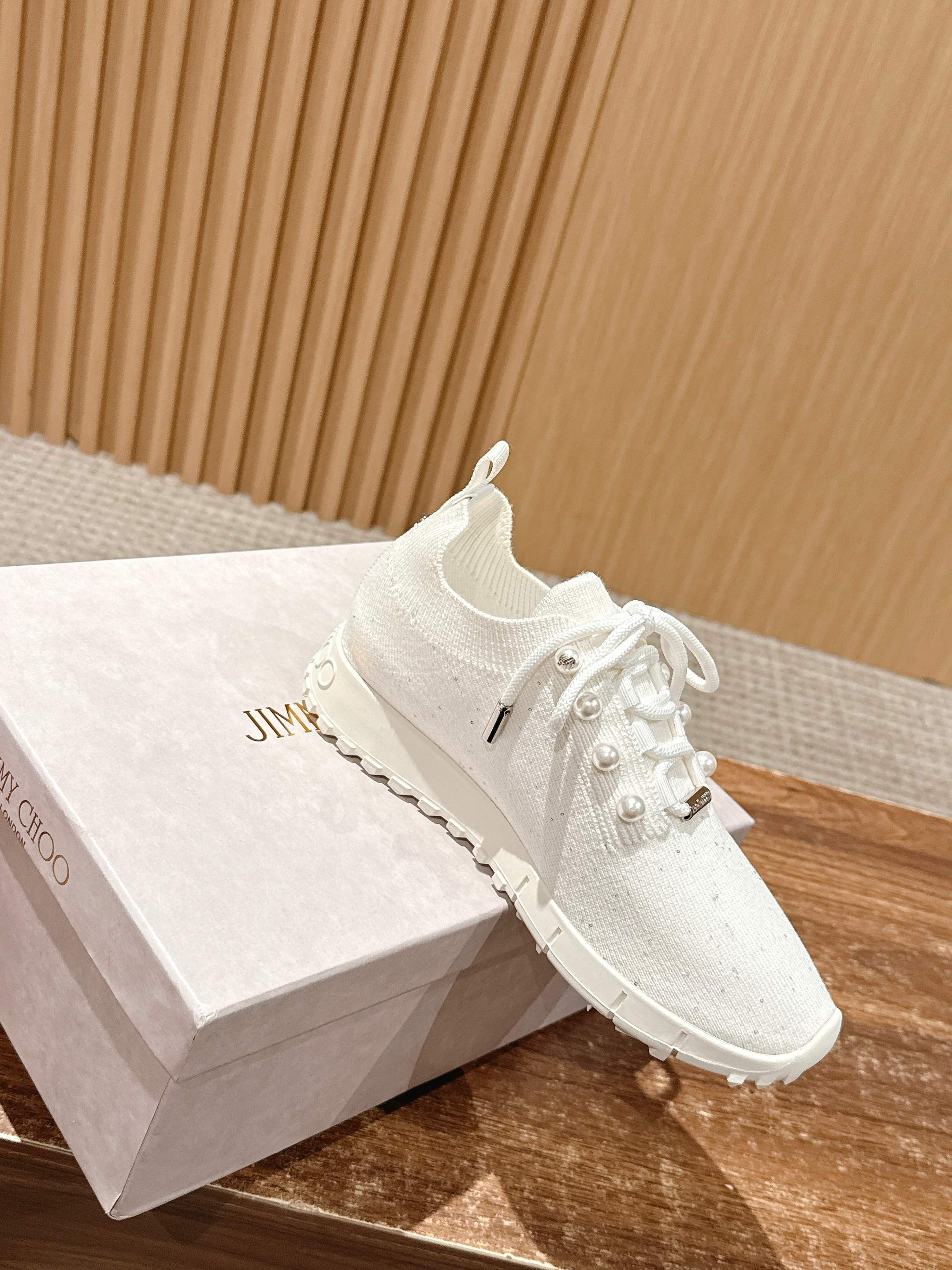 Jimmy Pave - Embellished Sneakers White Sequined Knit 400163