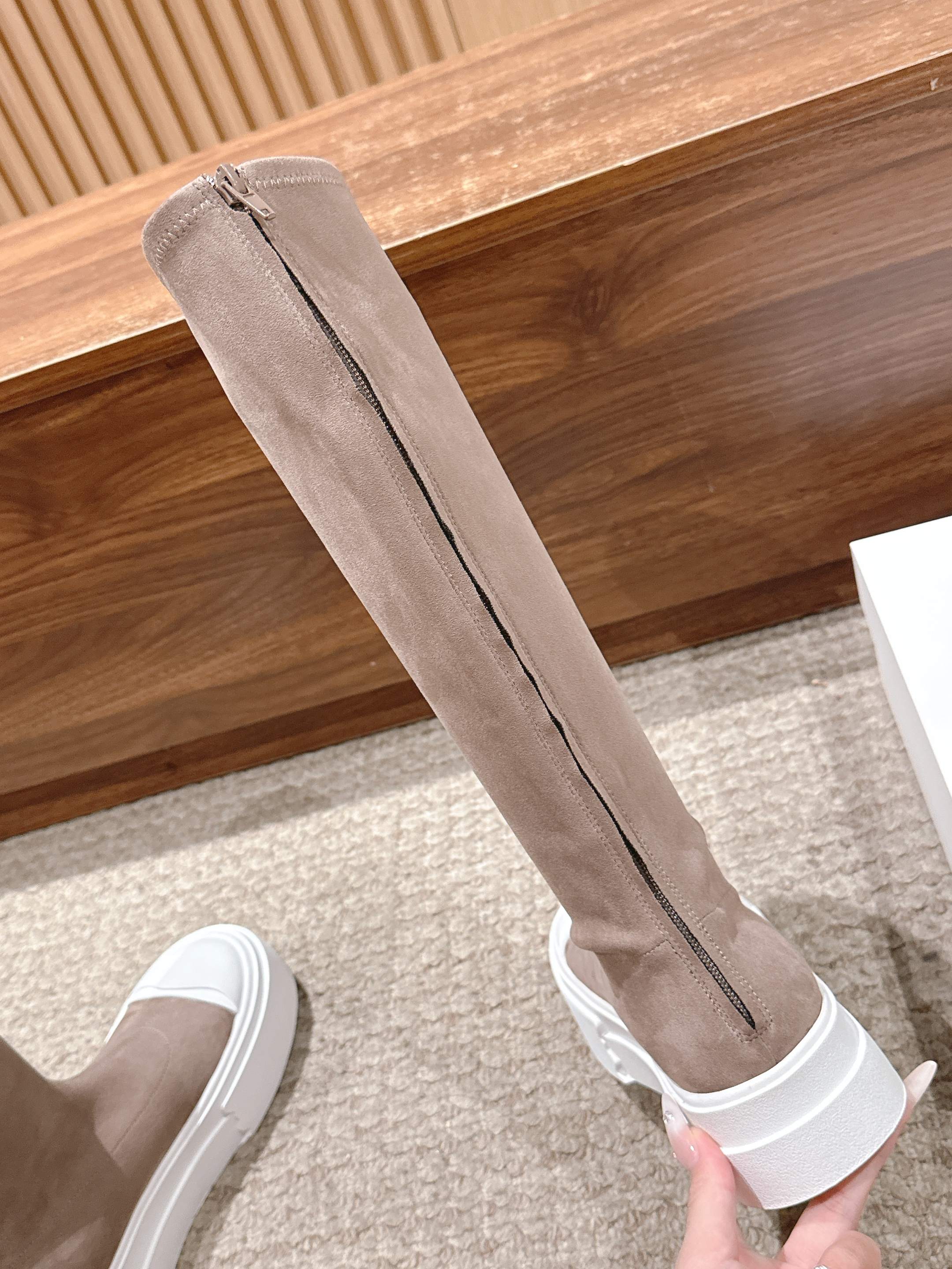 The Row Thick-soled Classic Knee-high Boots Light Brown White Suede 444172