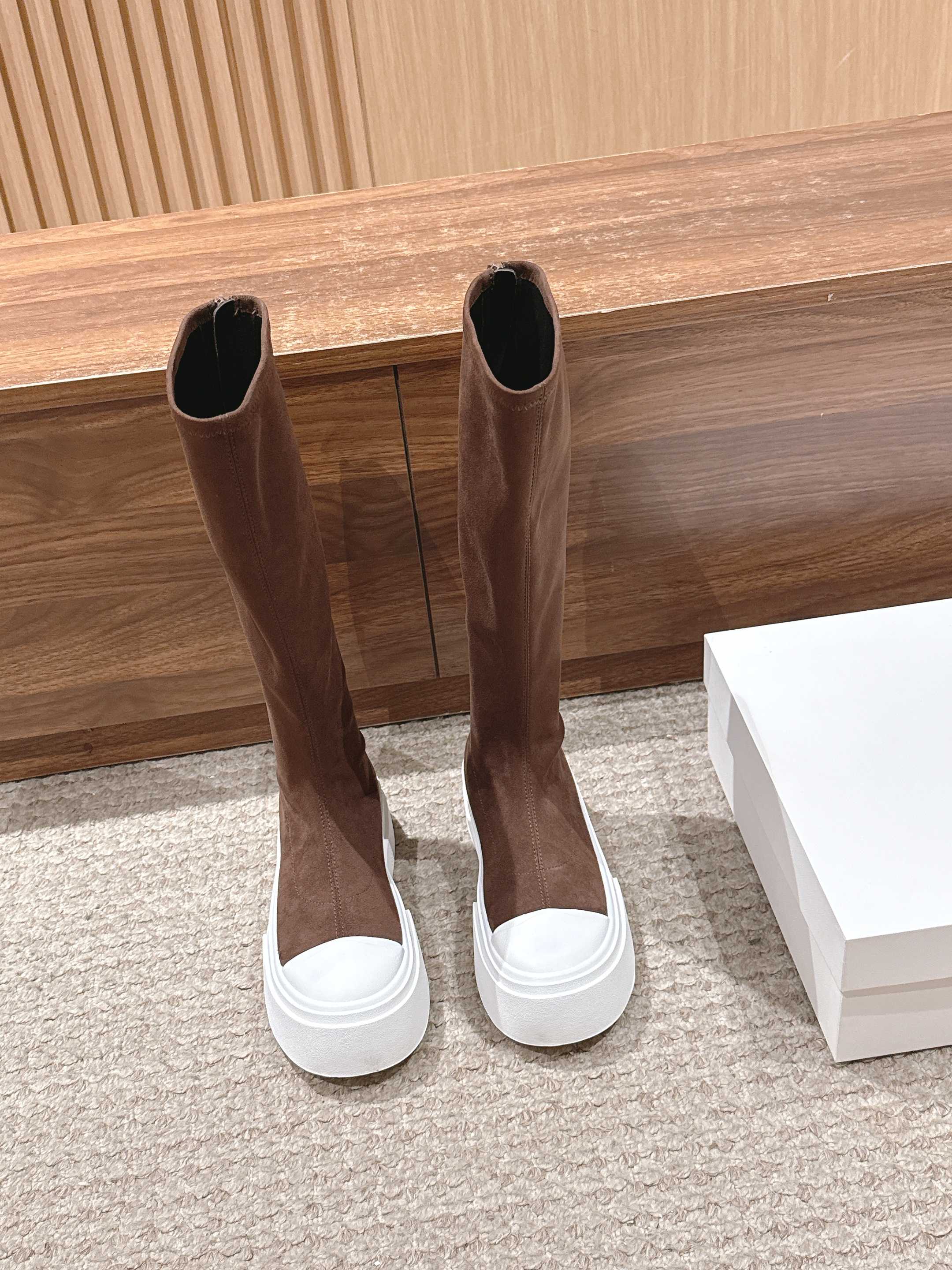 The Row Thick-soled Classic Knee-high Boots Brown White Suede 444171