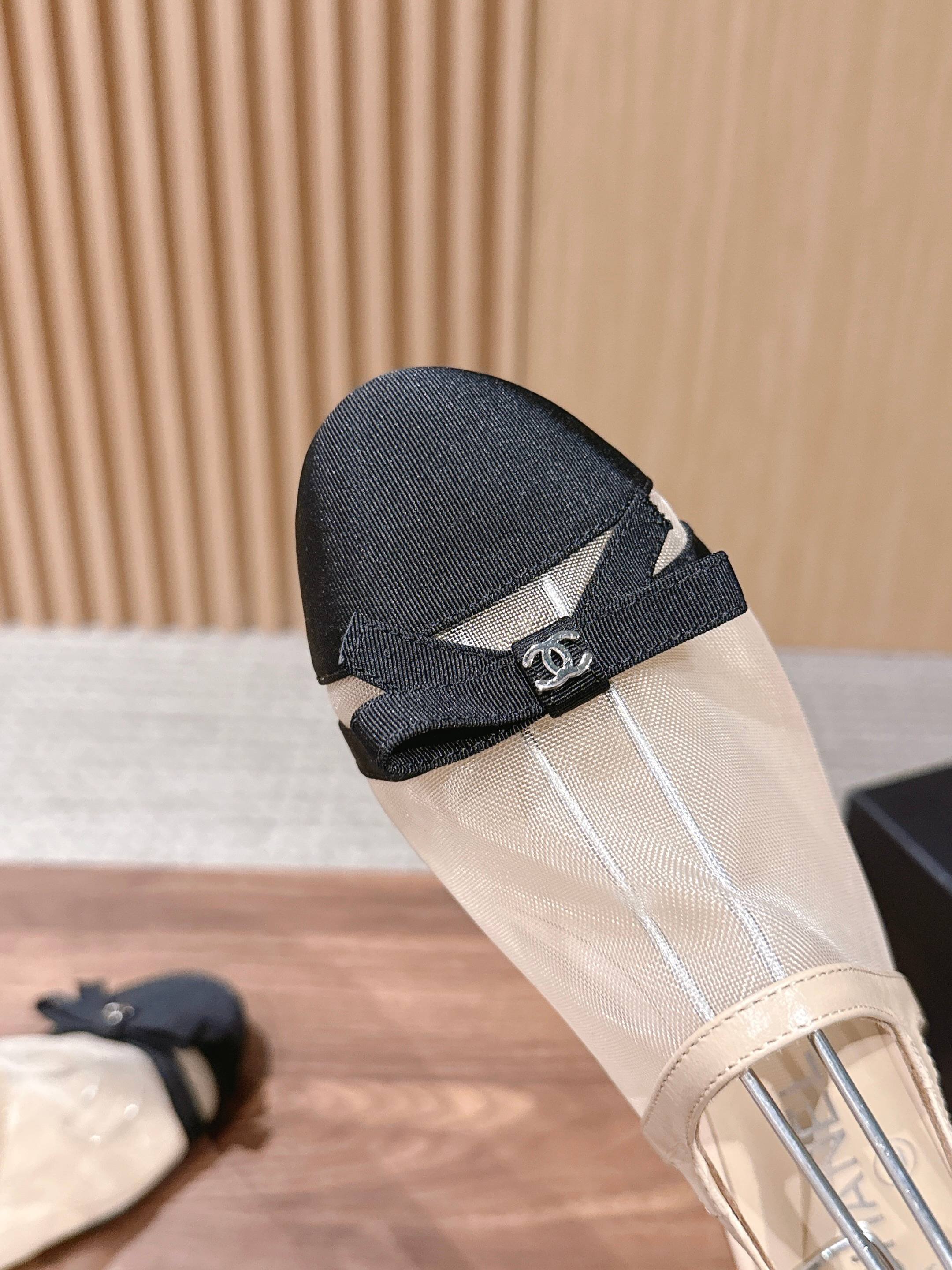 CC 26s Bow Slingback Black Beige Cotton Mesh 692552