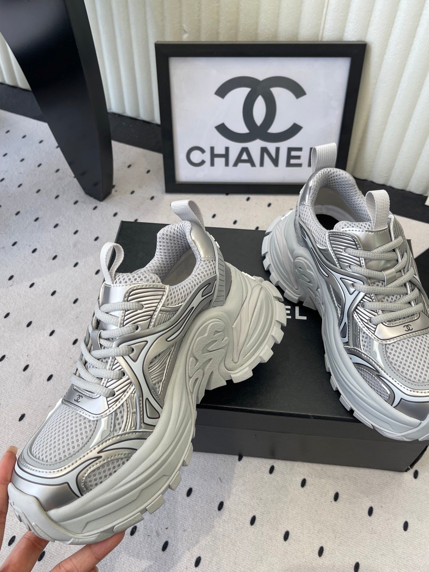 CC Platform Sneakers Sliver Mesh Rubber 611801
