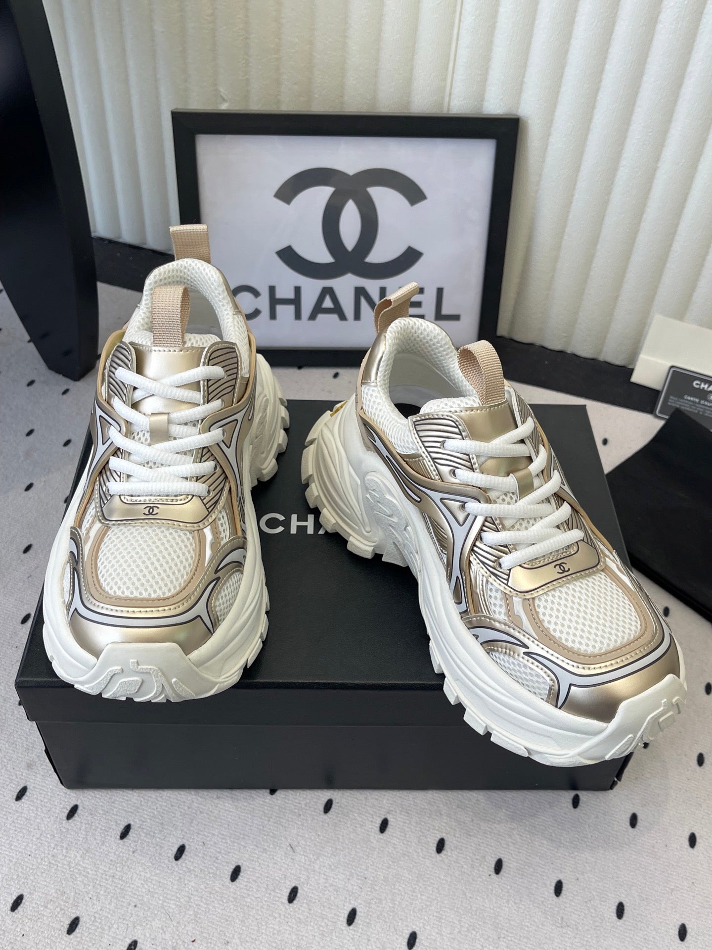 CC Platform Sneakers Gold White Mesh Rubber 611803