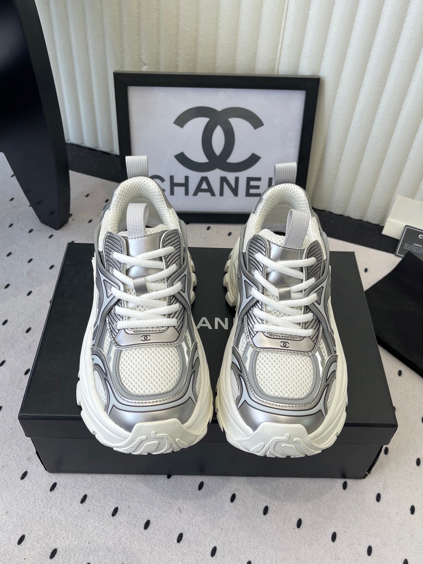 CC Platform Sneakers Sliver White Mesh Rubber 611804