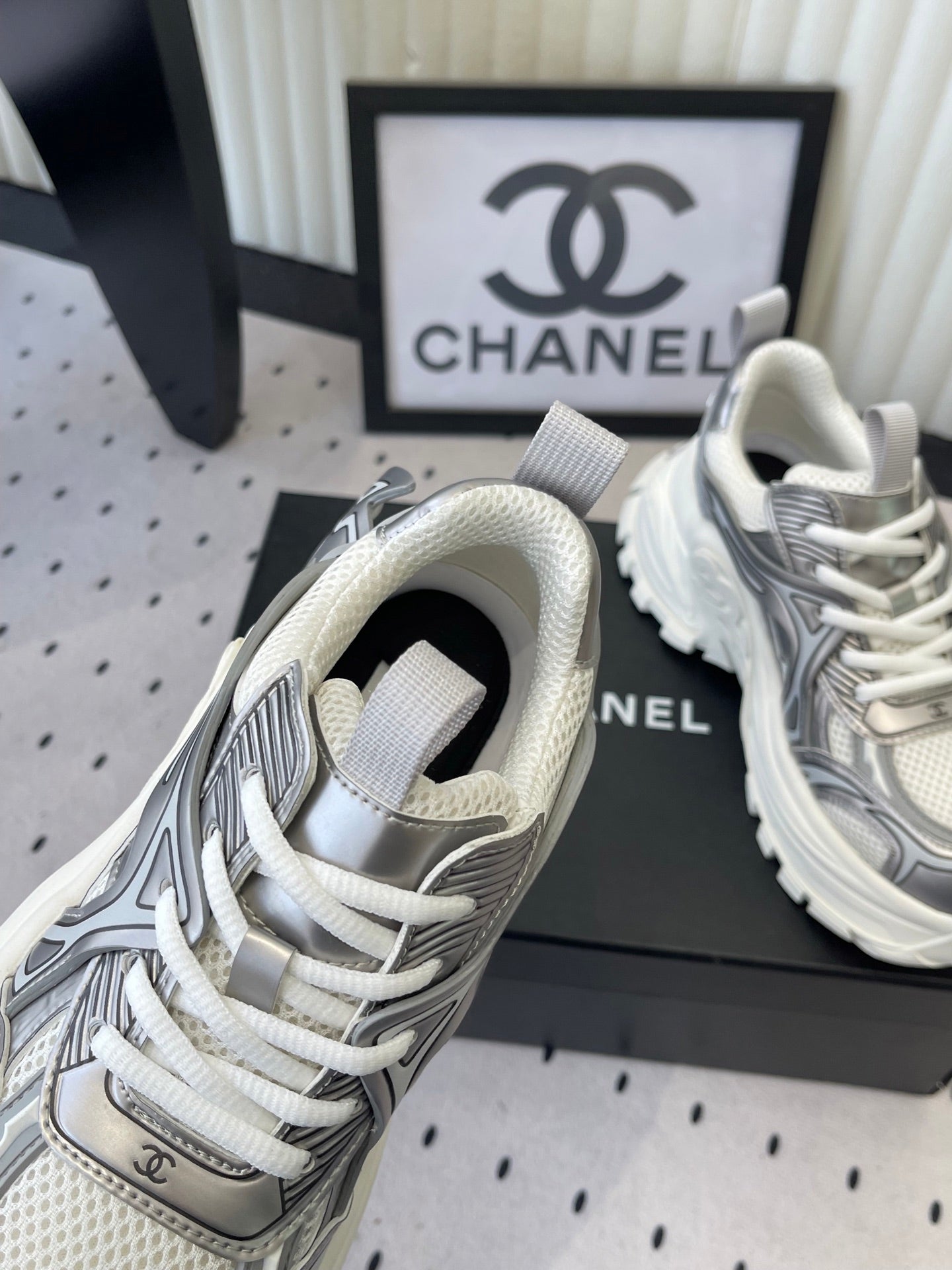 CC Platform Sneakers Sliver White Mesh Rubber 611804