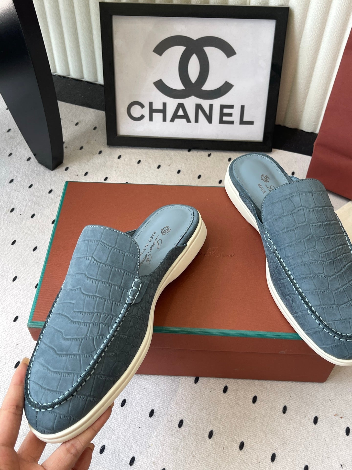 LP 26s Mule Loafers Stale Blue Crocodile-Embossed Leather 892429