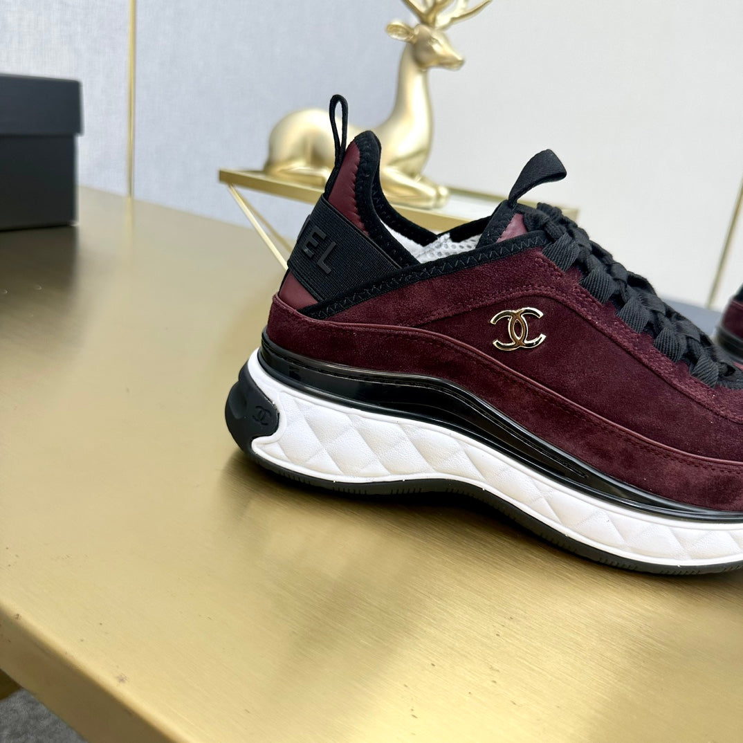 CC 26s Low-Top Chunky Sneakers Burgundy Suede Mesh Textile 980825