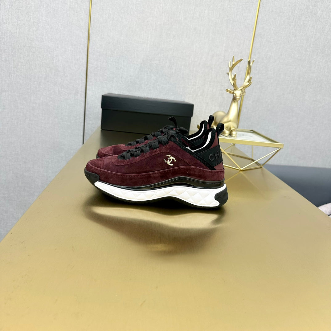 CC 26s Low-Top Chunky Sneakers Burgundy Suede Mesh Textile 980825