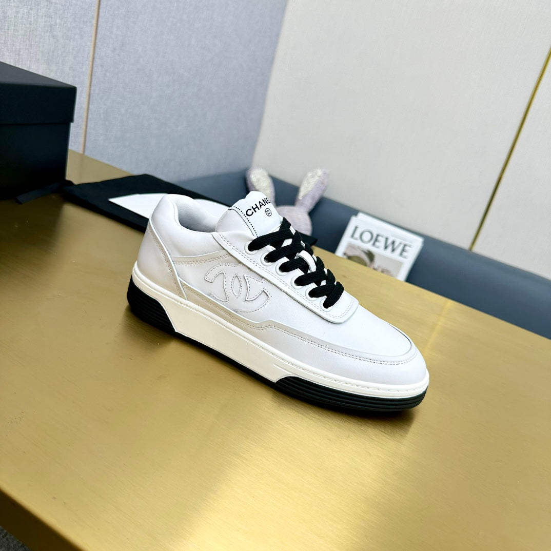 CC 2024 Interlocking Logo Sneakers White Black Cowhide 980941