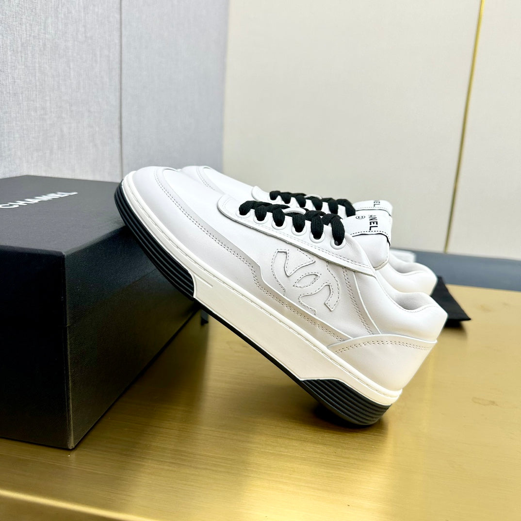 CC 2024 Interlocking Logo Sneakers White Black Cowhide 980941