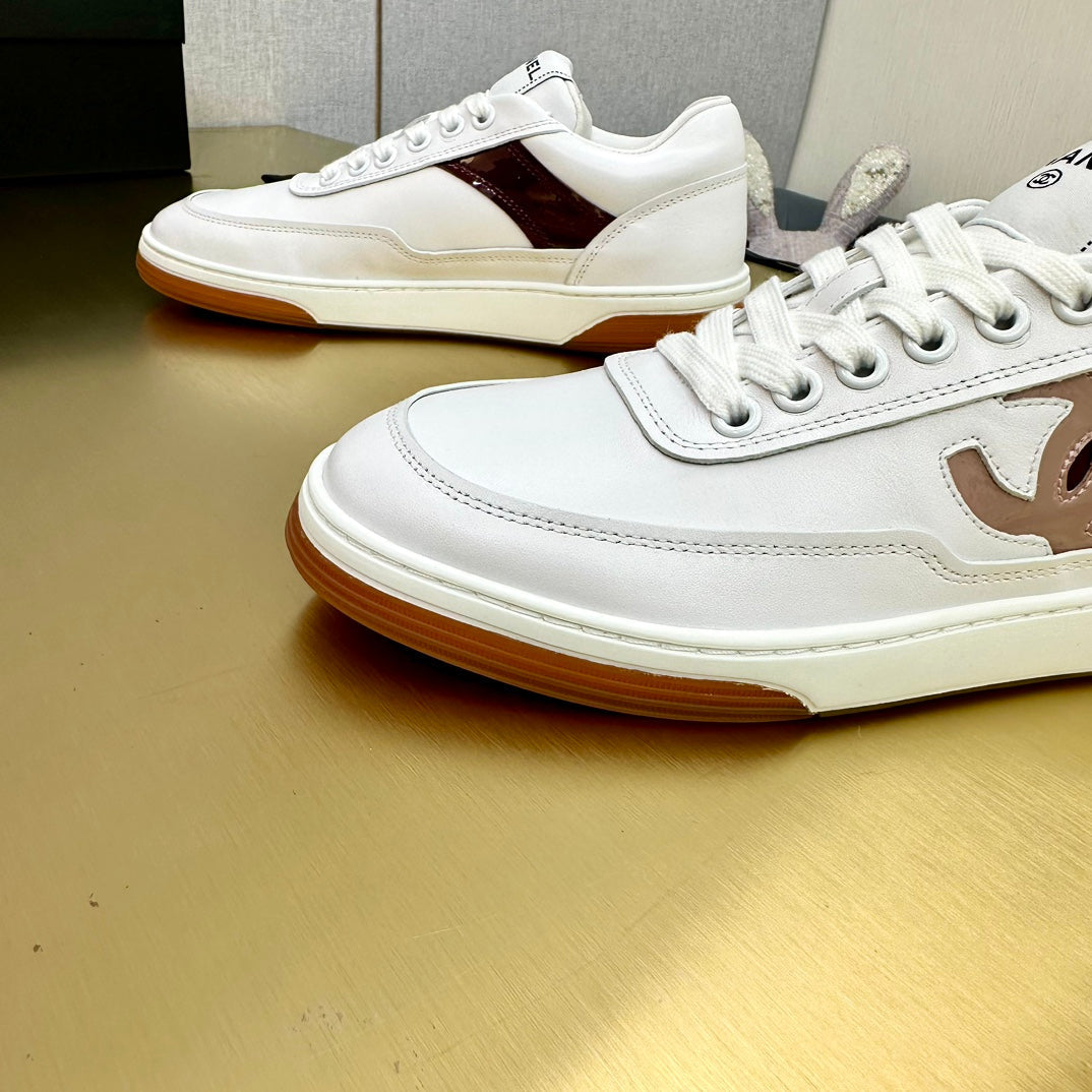 CC 2024 Interlocking Logo Sneakers White Brown Cowhide 980925