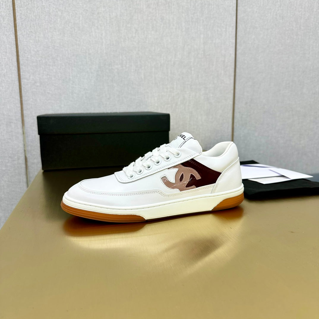 CC 2024 Interlocking Logo Sneakers White Brown Cowhide 980925