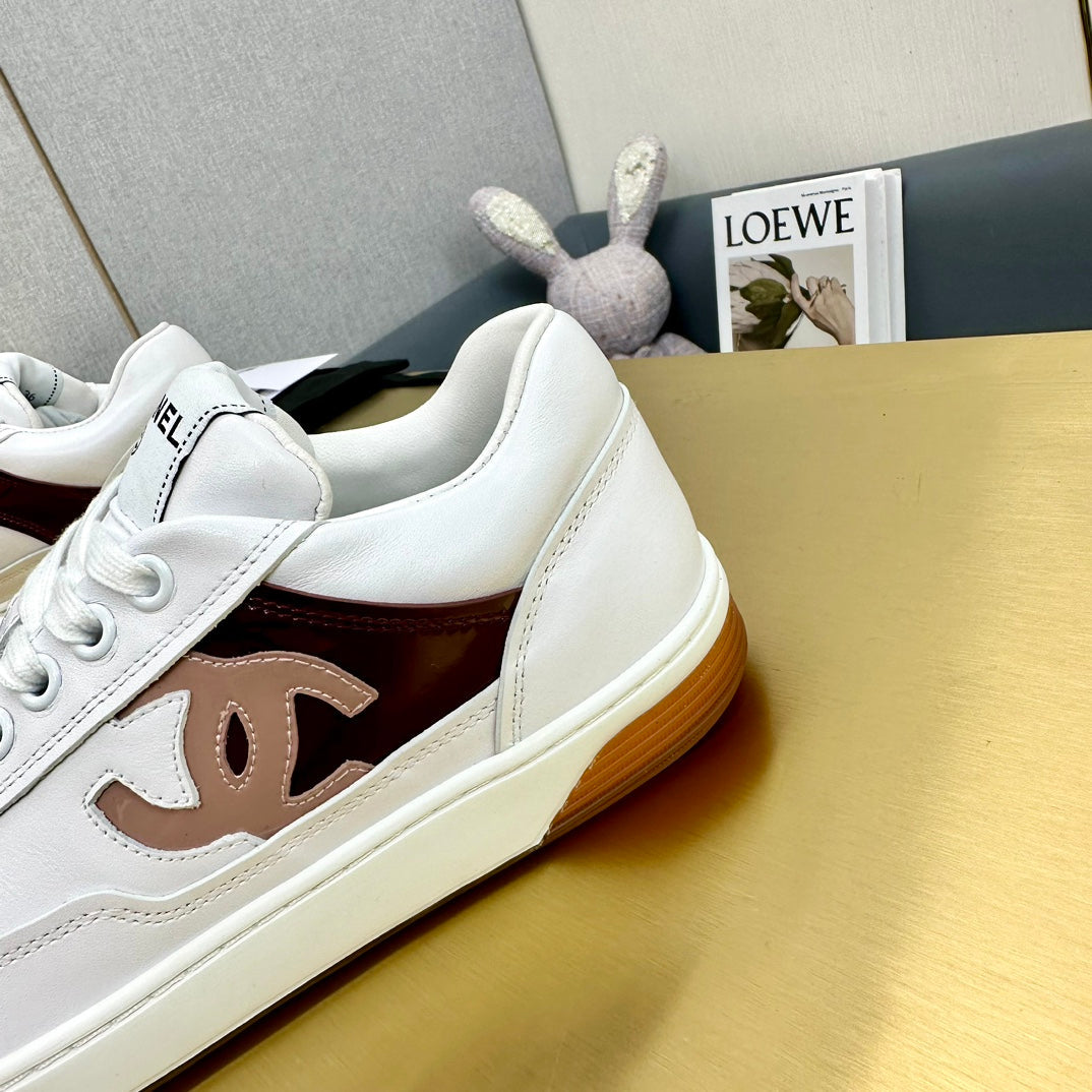 CC 2024 Interlocking Logo Sneakers White Brown Cowhide 980925