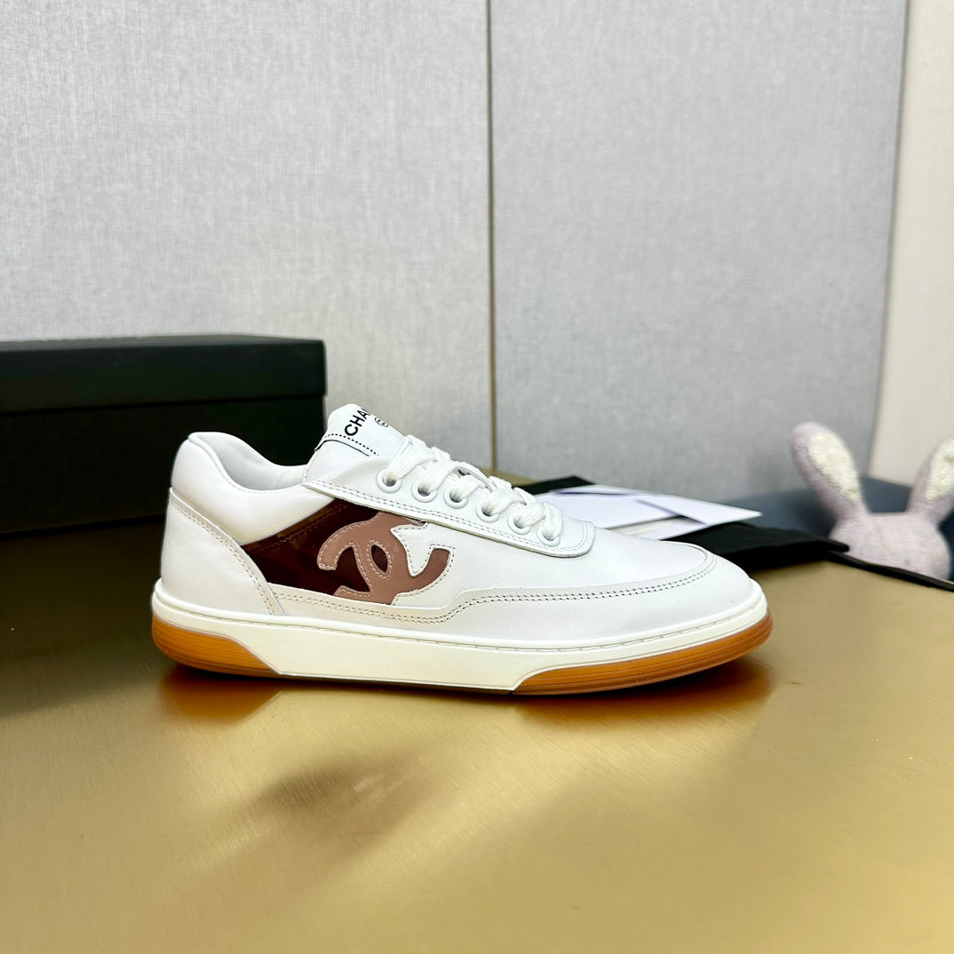 CC 2024 Interlocking Logo Sneakers White Brown Cowhide 980925