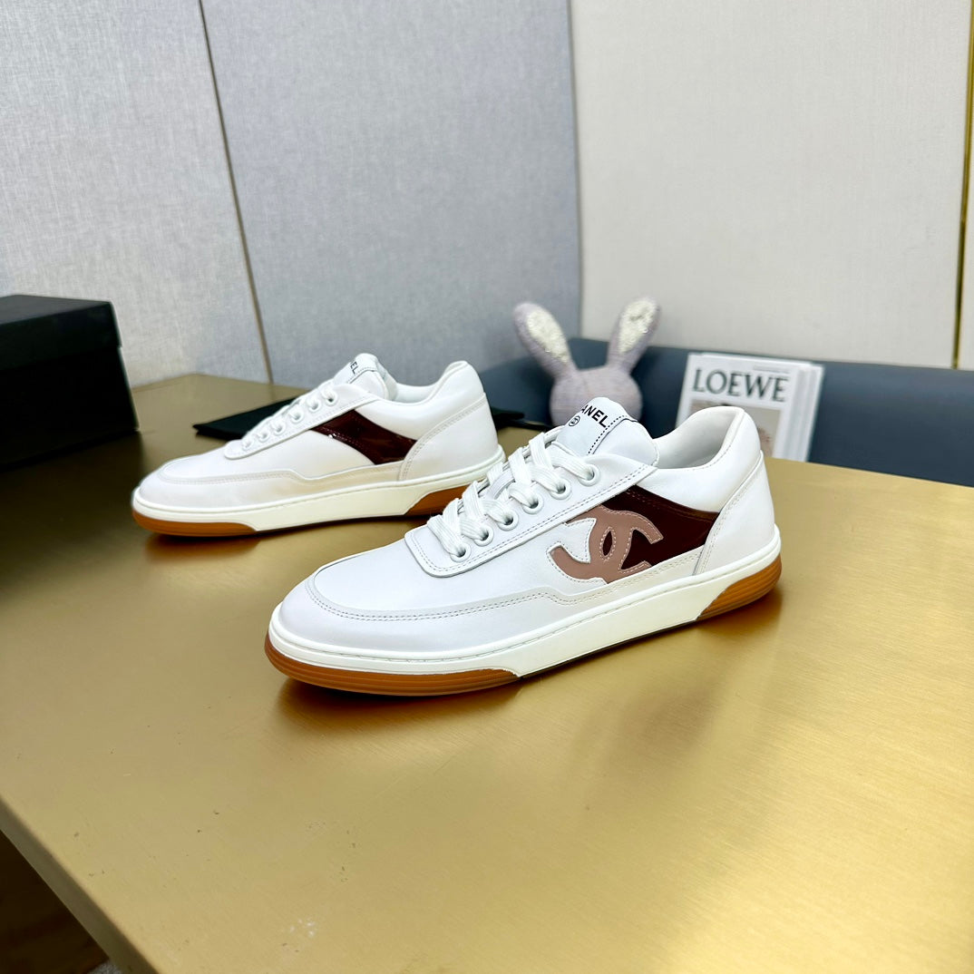 CC 2024 Interlocking Logo Sneakers White Brown Cowhide 980925