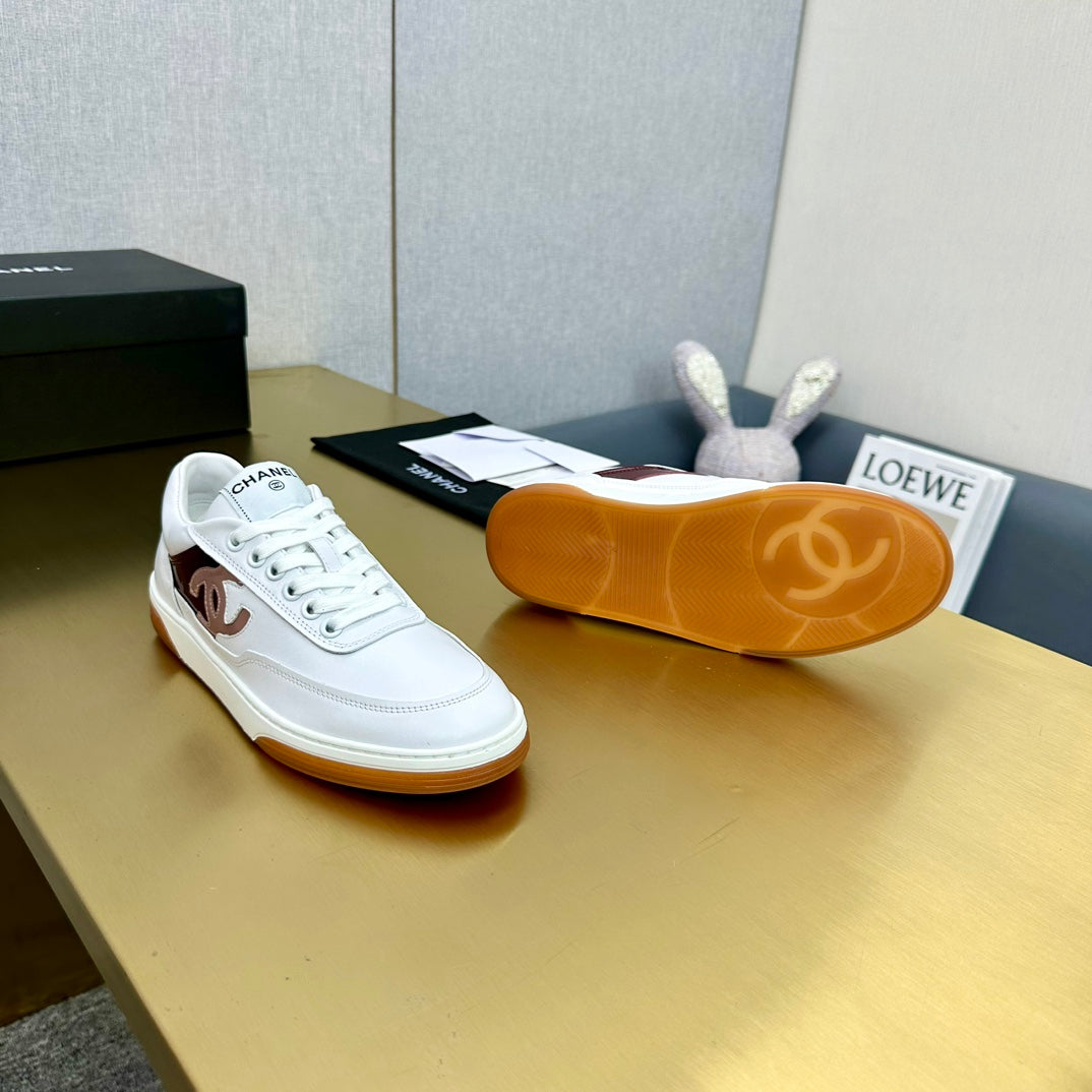 CC 2024 Interlocking Logo Sneakers White Brown Cowhide 980925
