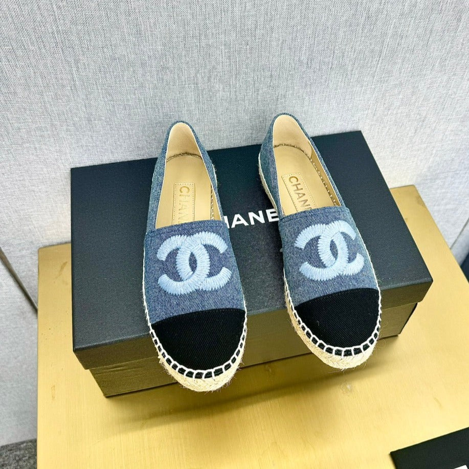 espadrilles with embroidery dark blue black denim