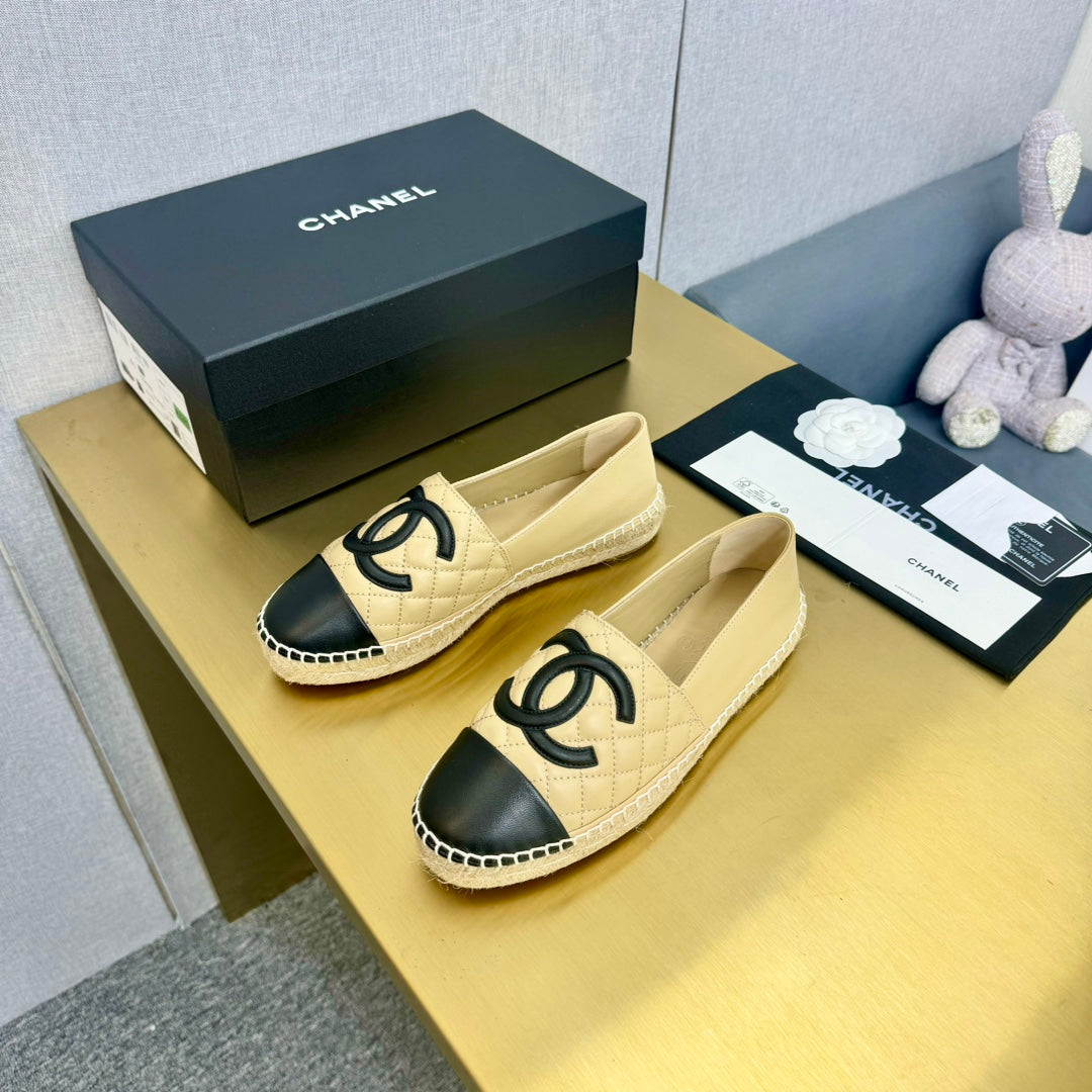espadrilles beige black quilted calfskin