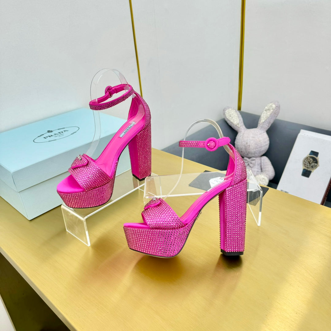 Prada 26s Platform Sandals Rose Pink Rhinestone 140615