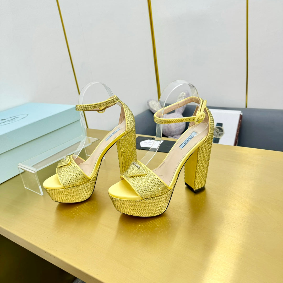 Prada 26s Platform Sandals Gold Rhinestone 140618
