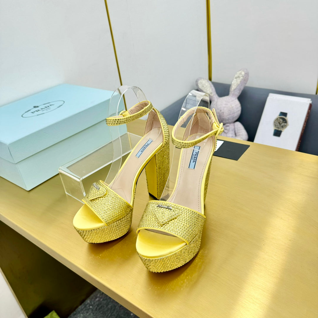 Prada 26s Platform Sandals Gold Rhinestone 140618