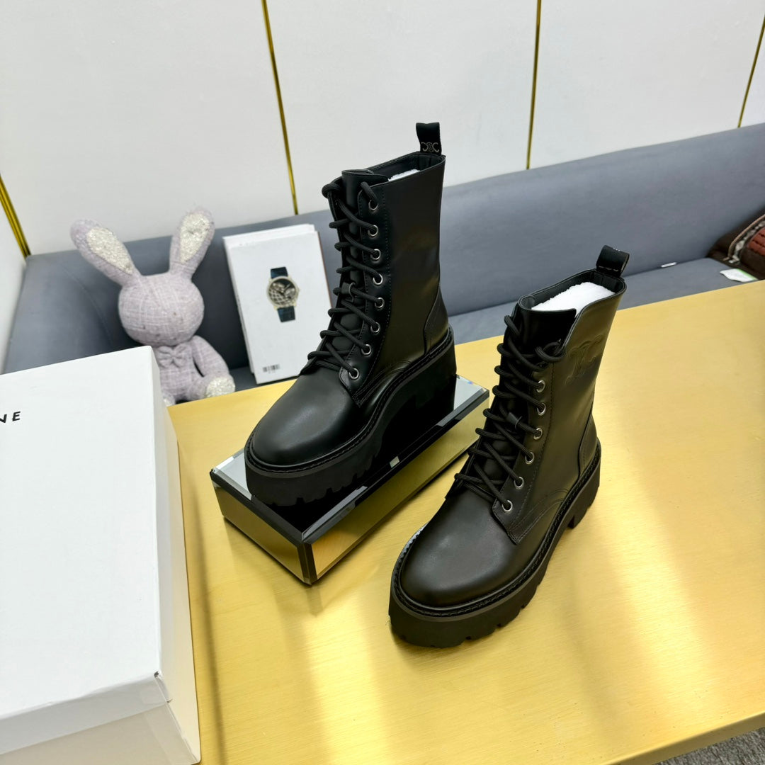 Celine 26s Bulky Lace-up Boot Black Calfskin 987335