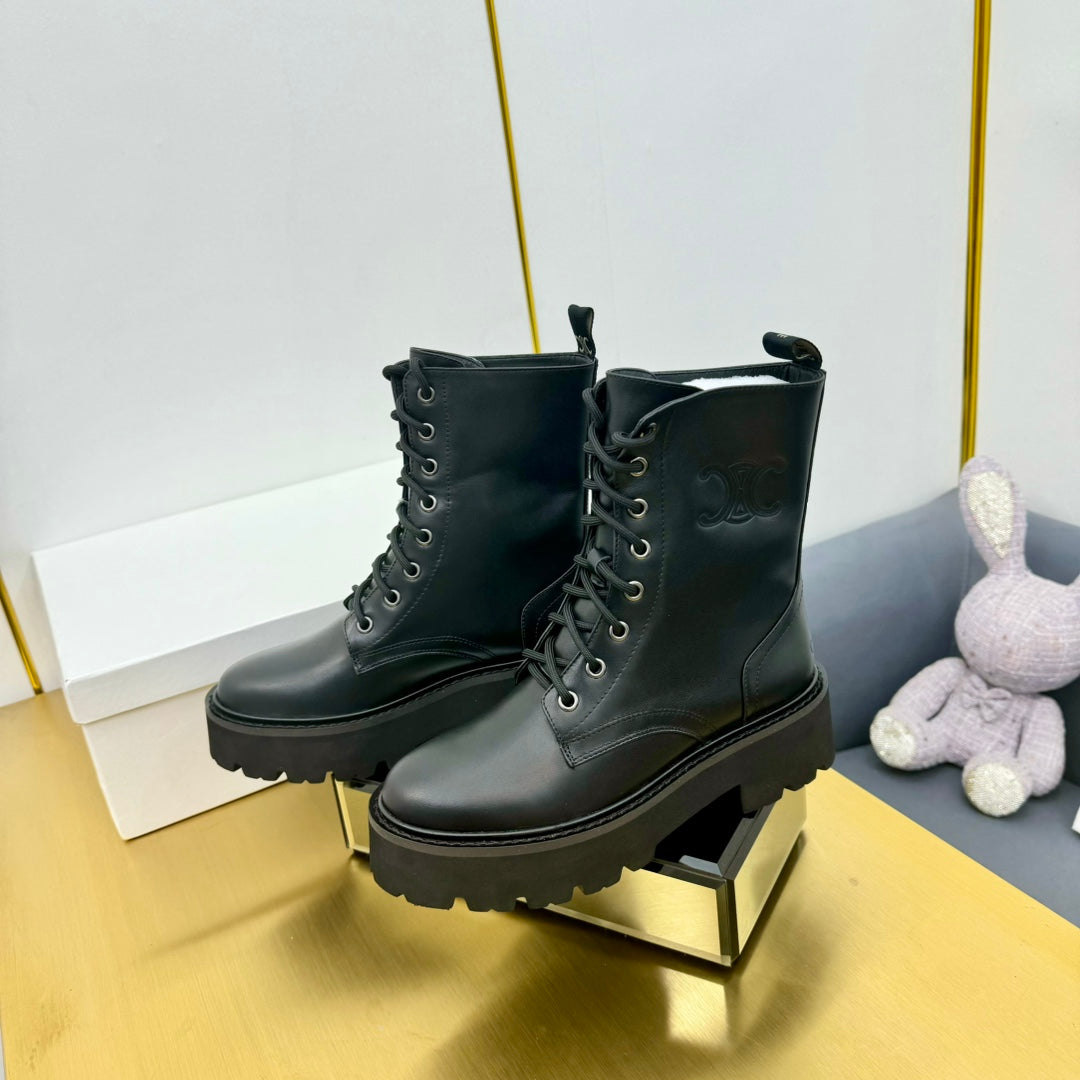 Celine 26s Bulky Lace-up Boot Black Calfskin 987335