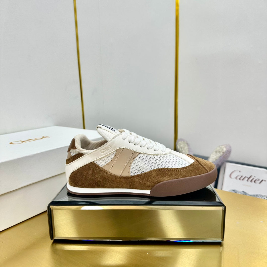 Choloe Kick Sneaker White Mesh Brown Suede