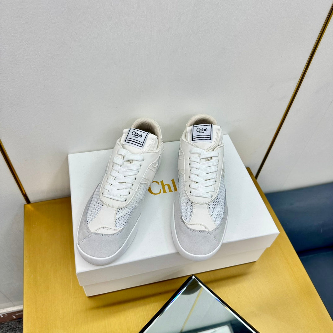 Choloe Kick Sneaker White Mesh Grey Suede