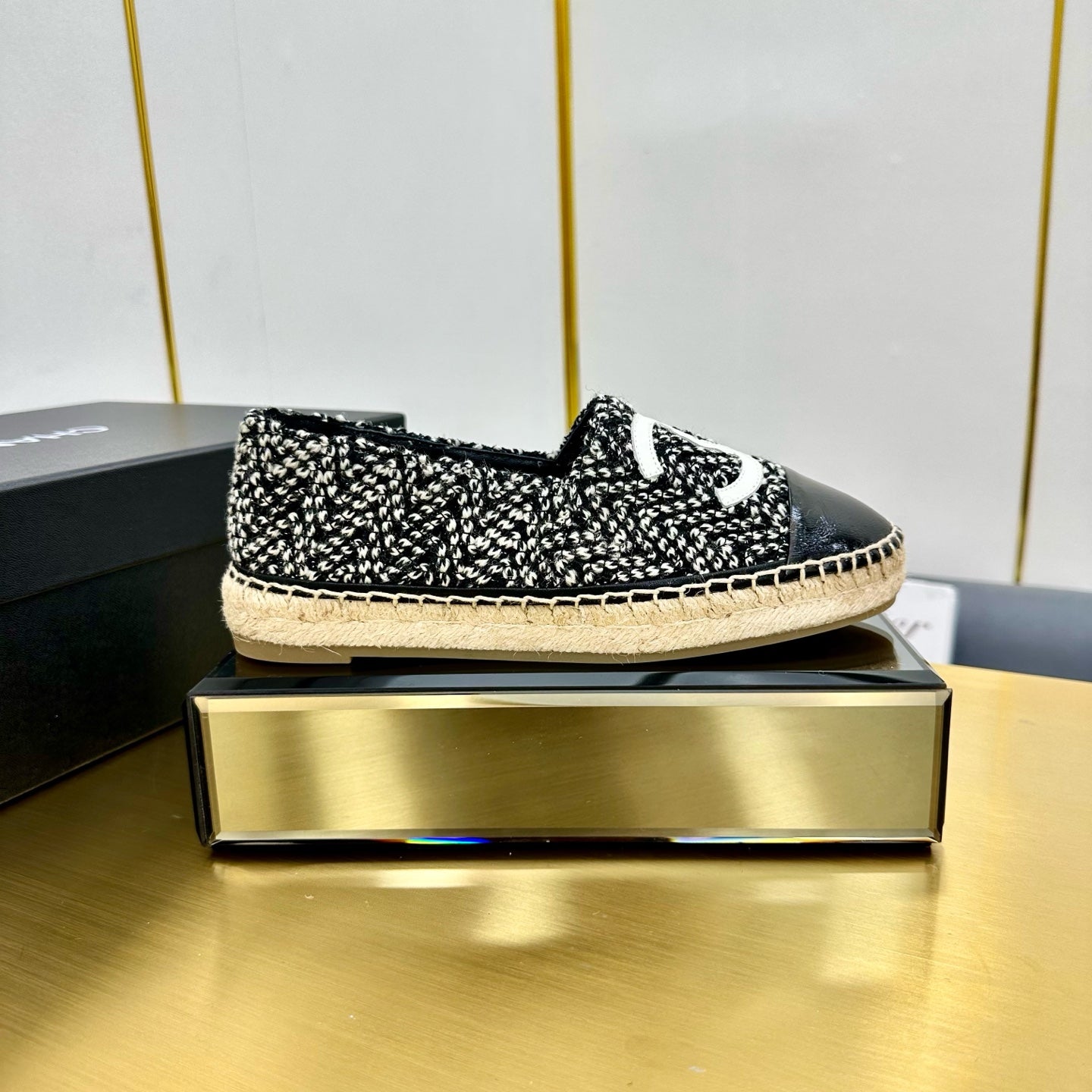 CC 25s Slip–on Espadrilles Black/White Wool 297818