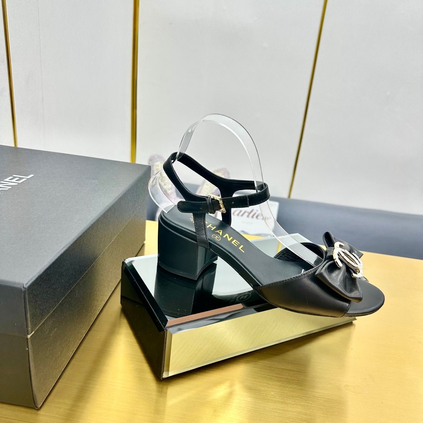 cc 25 bow sandal 50mm black sheepskin 238481