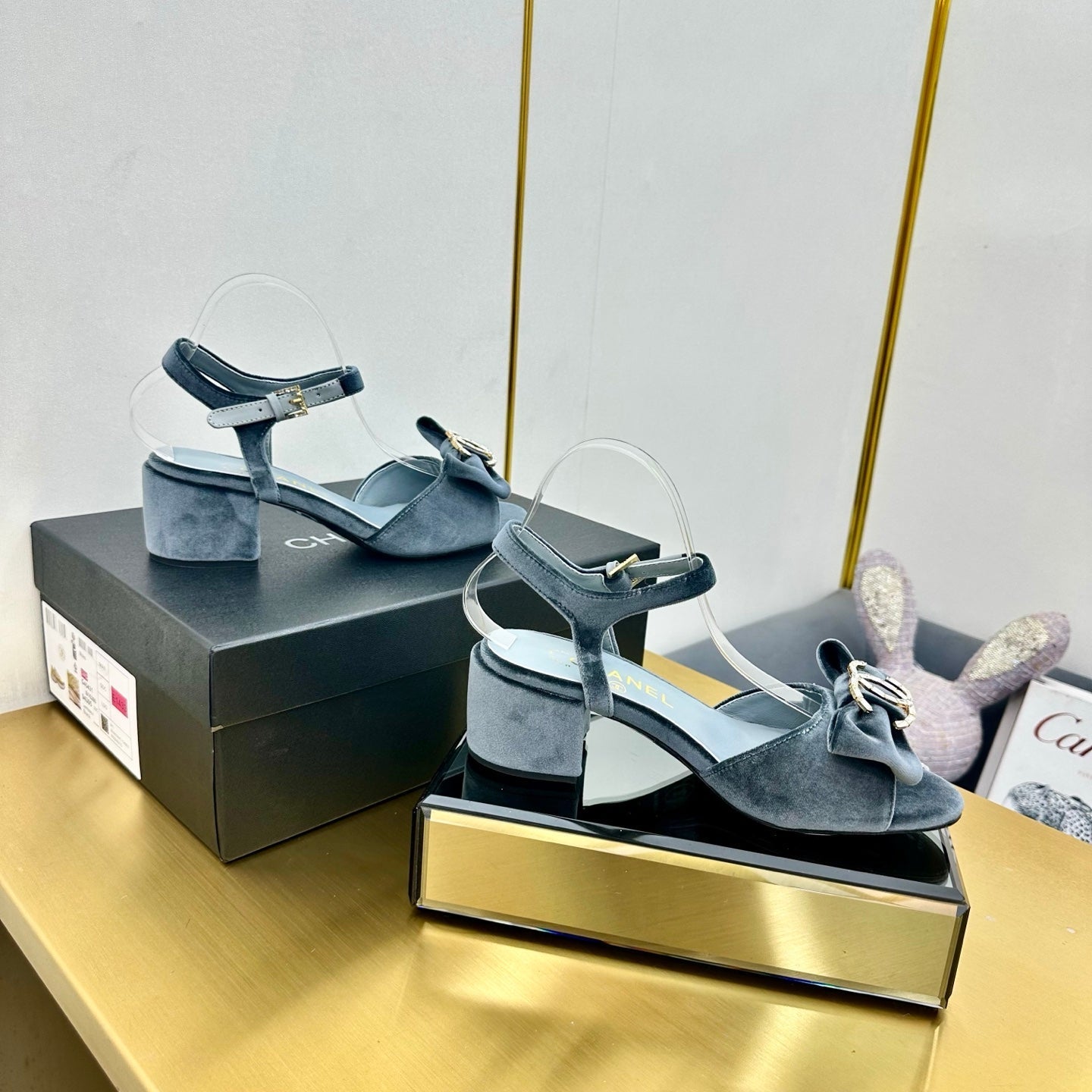 cc 25 bow sandal 50mm blue velvet 238482