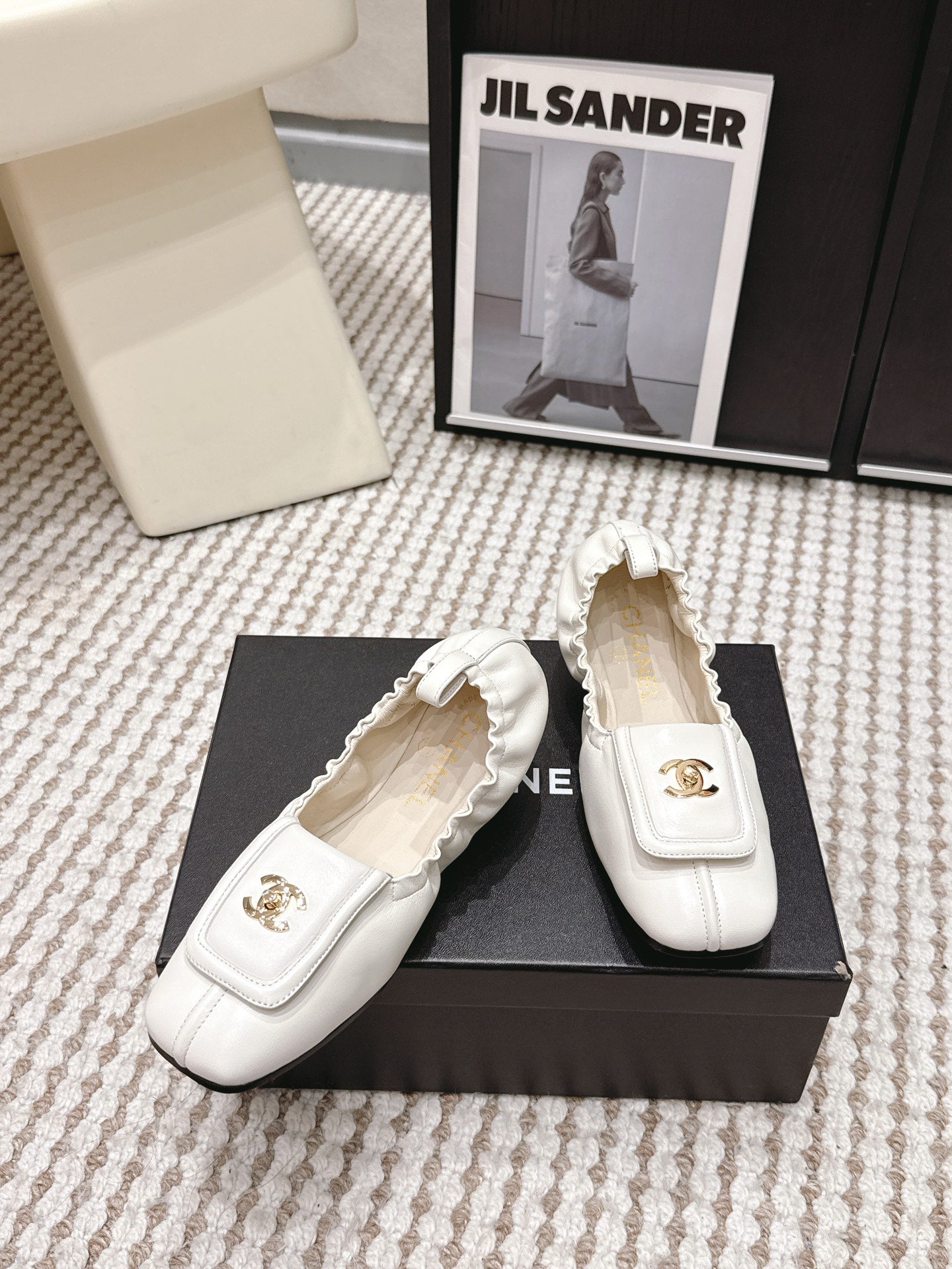 CC Ballet Flats Full White Soft Leather 721501