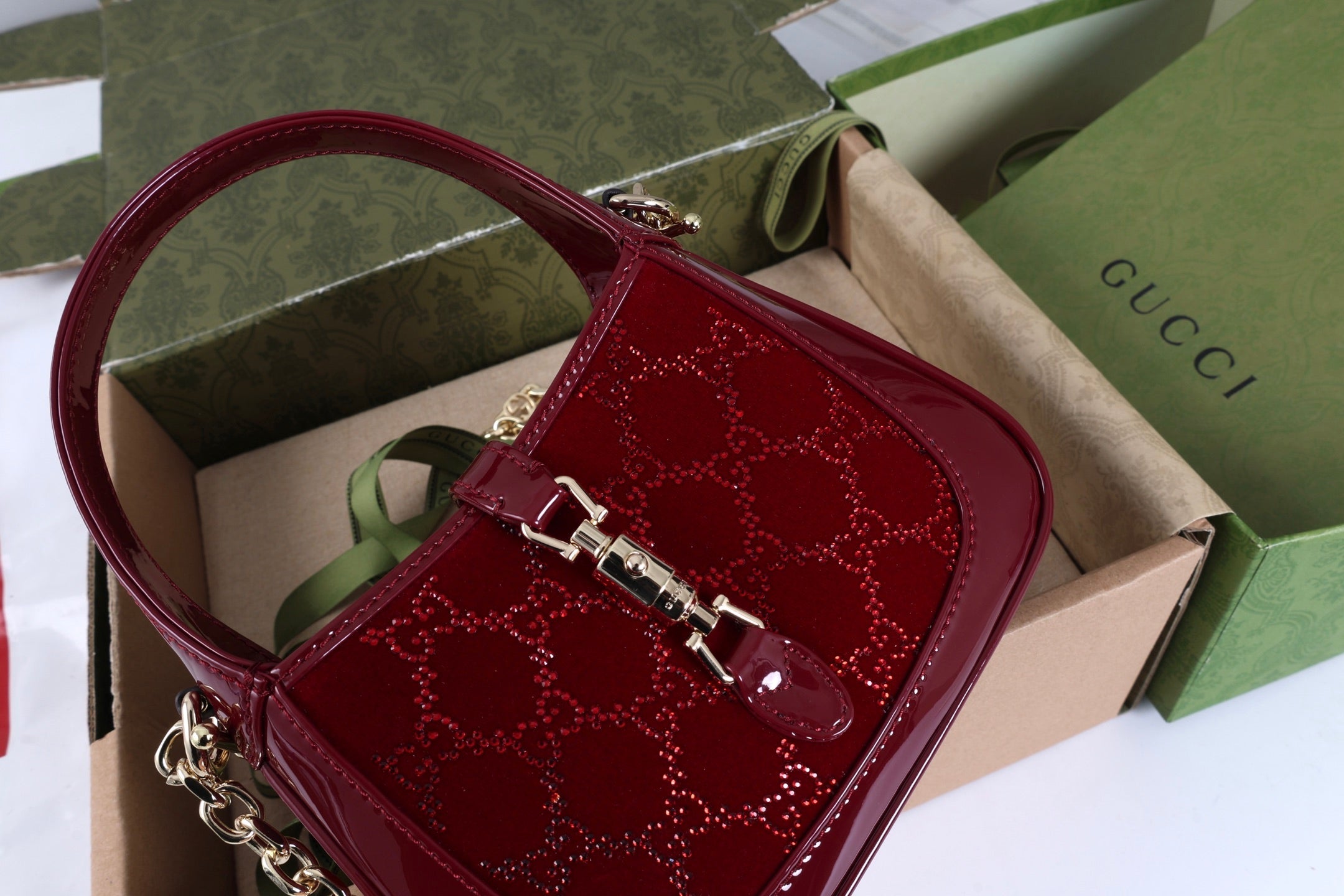 Gucci Jackie 1961 Mini Bag Red Patent Leather Crystals
