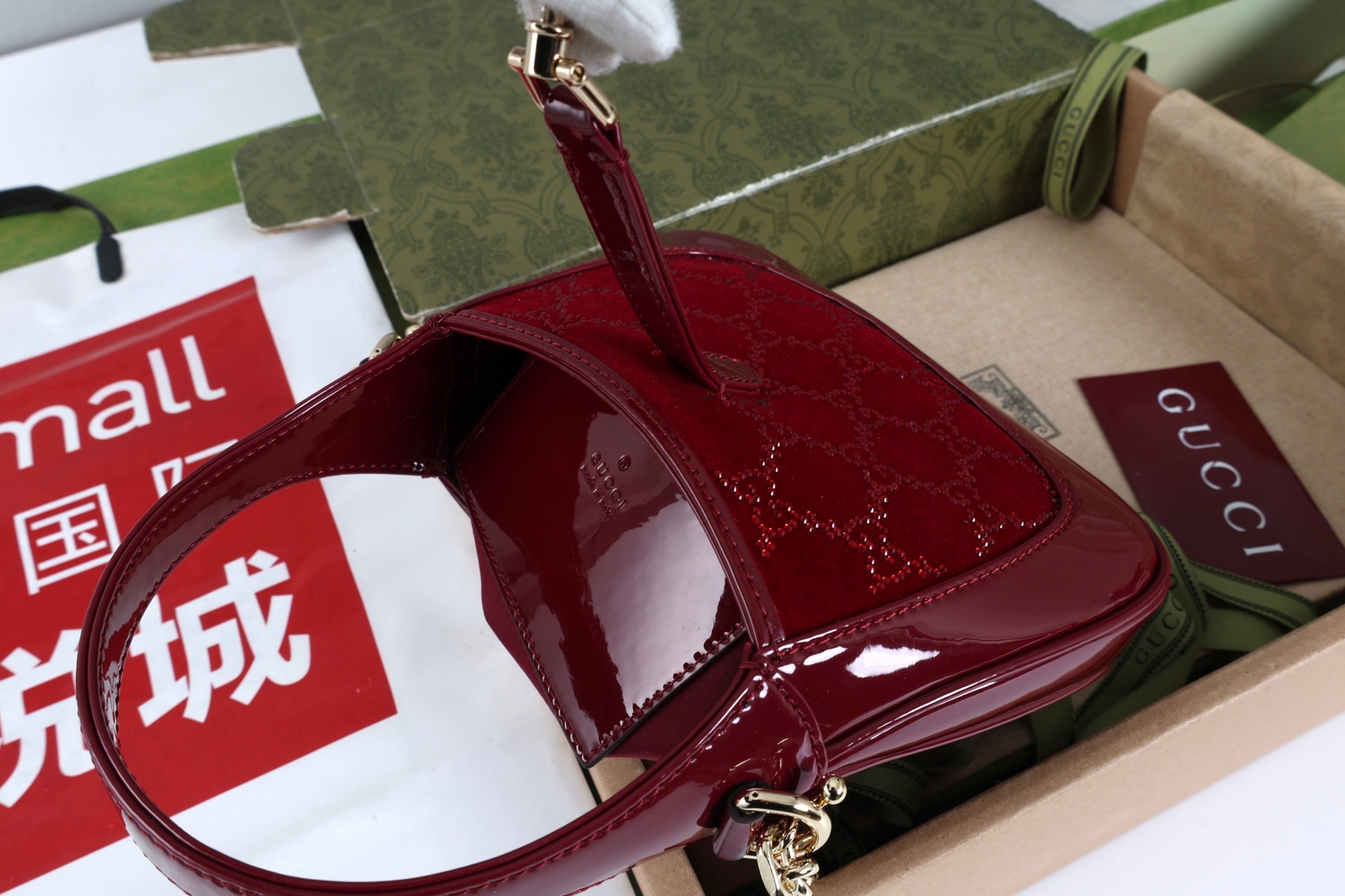 Gucci Jackie 1961 Mini Bag Red Patent Leather Crystals