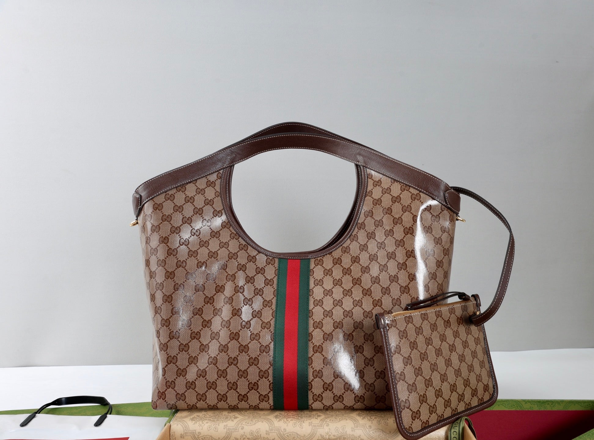 Gucci 26s Giglio Large Tote Bag Sand Brown Fabric