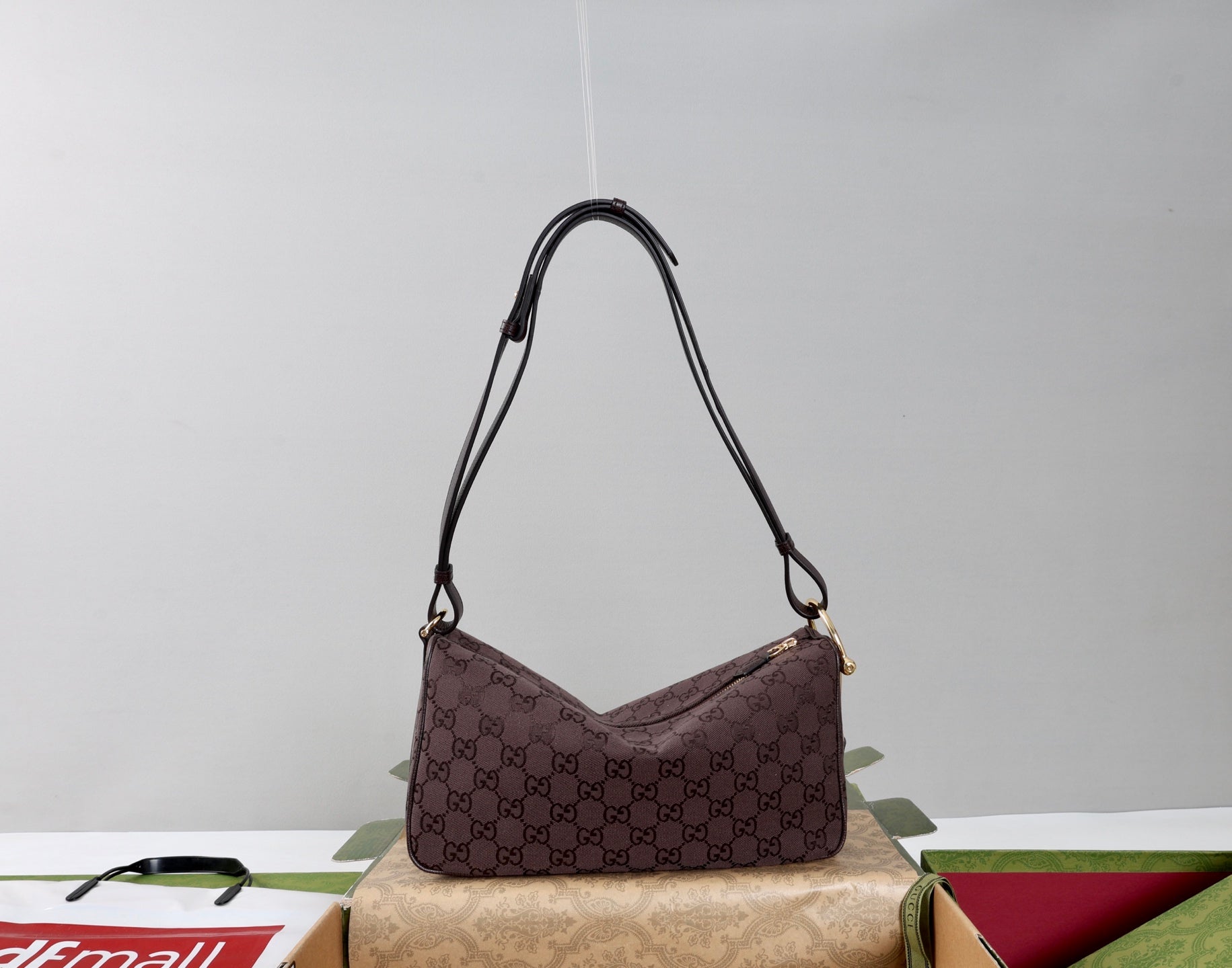GG Half Horsebit Medium Shoulder Bag Brown Canvas