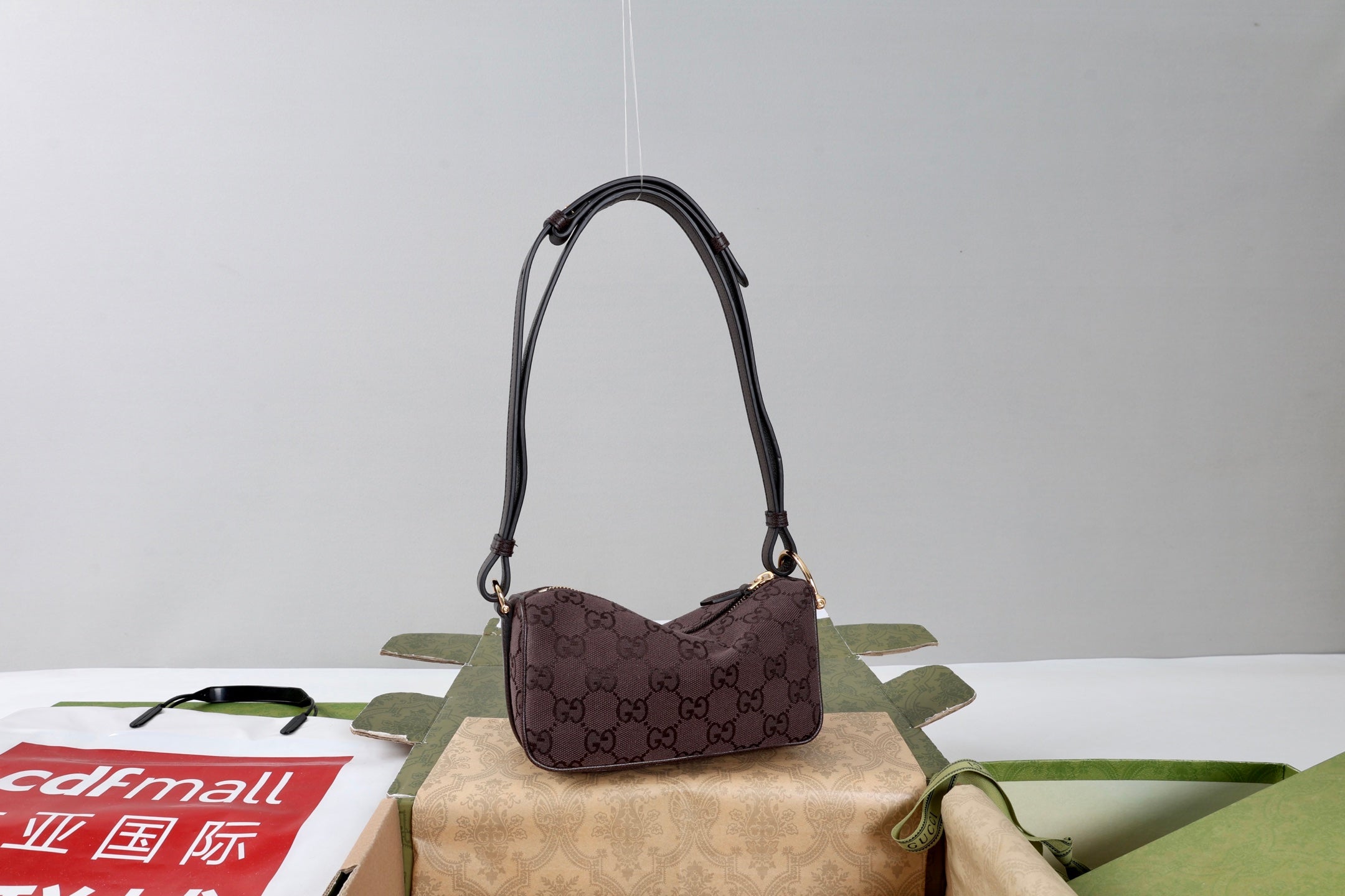 GG Half Horsebit Mini Shoulder Bag Brown Canvas