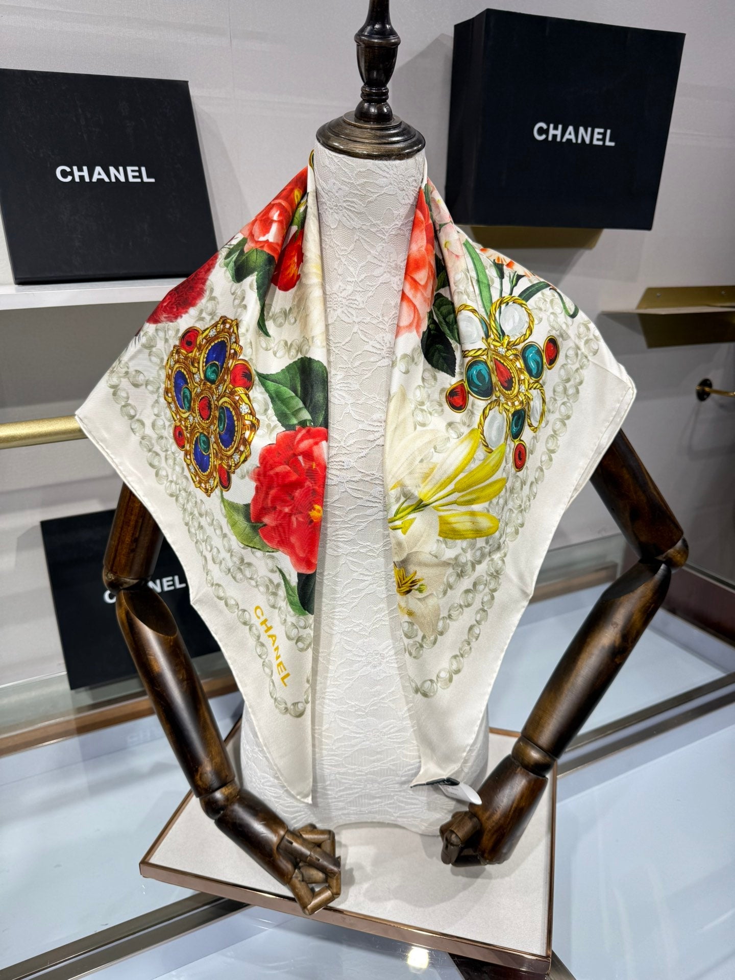 CC Bandana 90 Scarf White Colorful Silk Satin