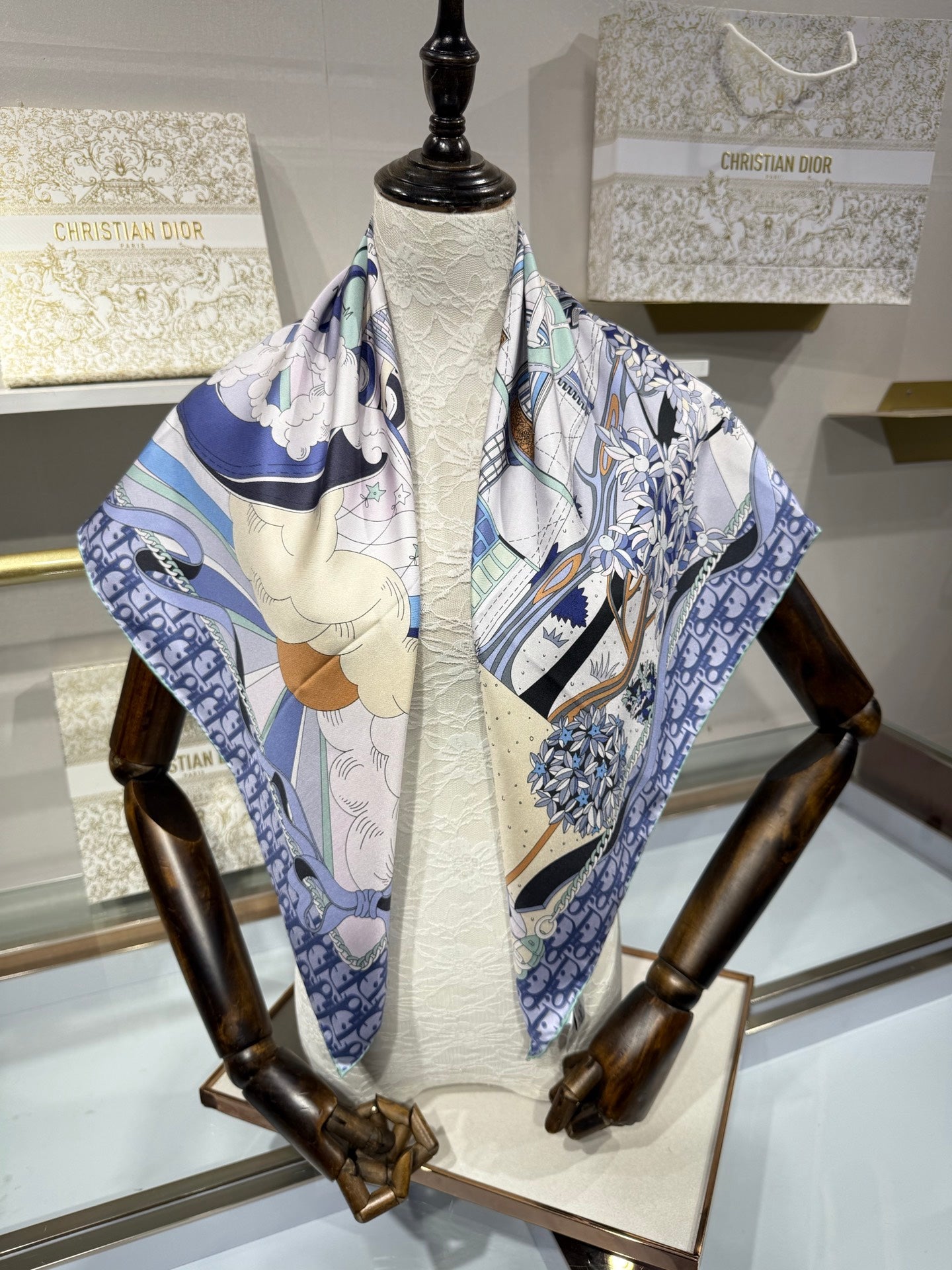 CD Avenue Scarf 90x90cm Blue Colorful Twill Silk 209102