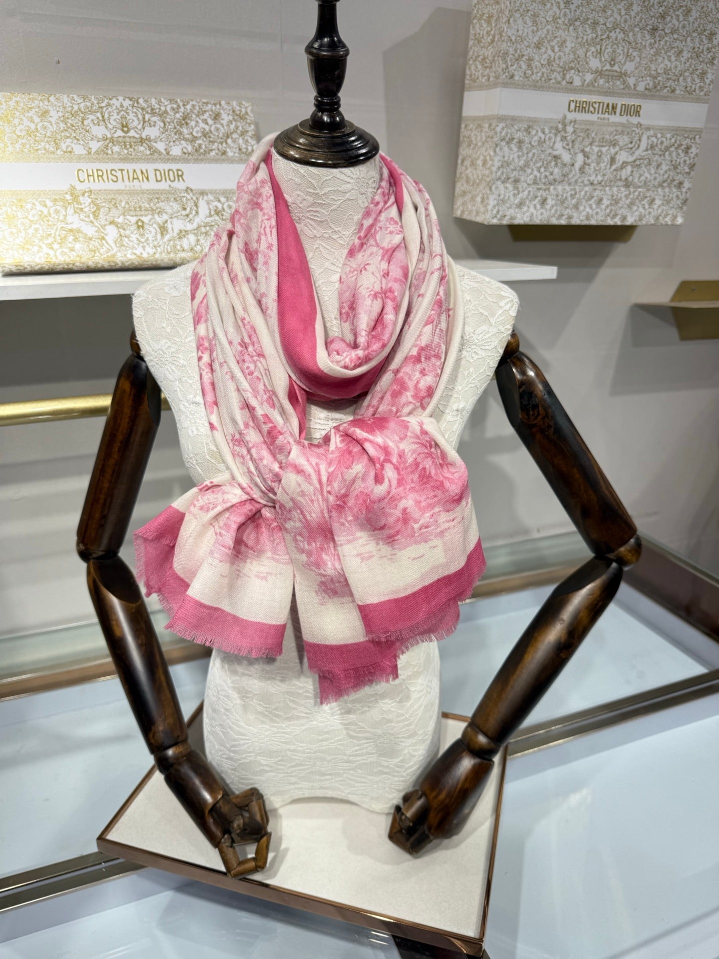 CD 26s Toile de Jouy Floral Garden Scarf 200*100cm Cashmere 215655