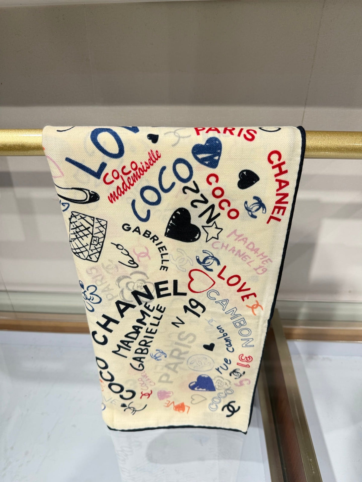 CC 26s Graffiti Typography Square Scarf 90x90cm White Multicolor Cashmere Silk 220089