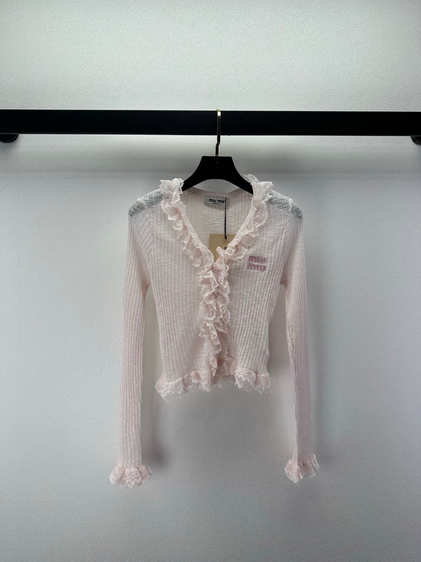 Miu 26s Lace Cardigan Light Pink Tencel Polyester 395470