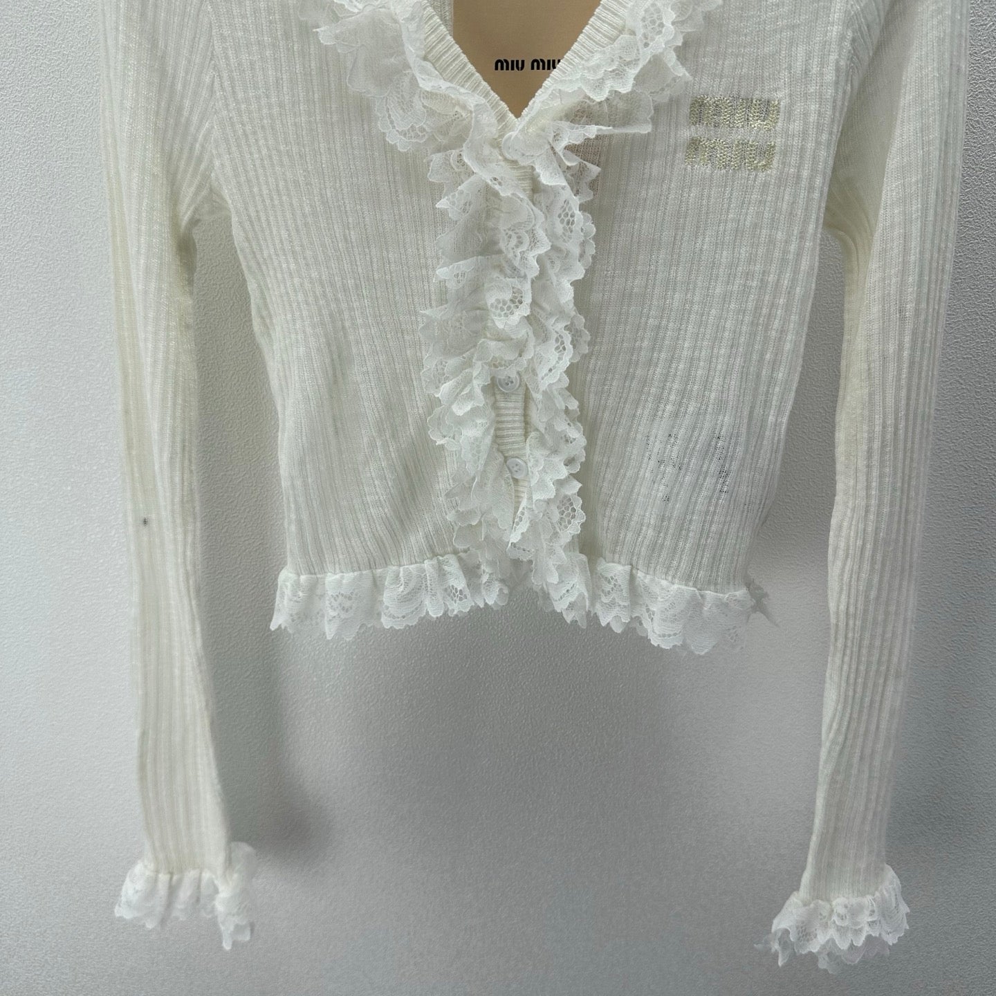 Miu 26s Lace Cardigan White Tencel Polyester 395471