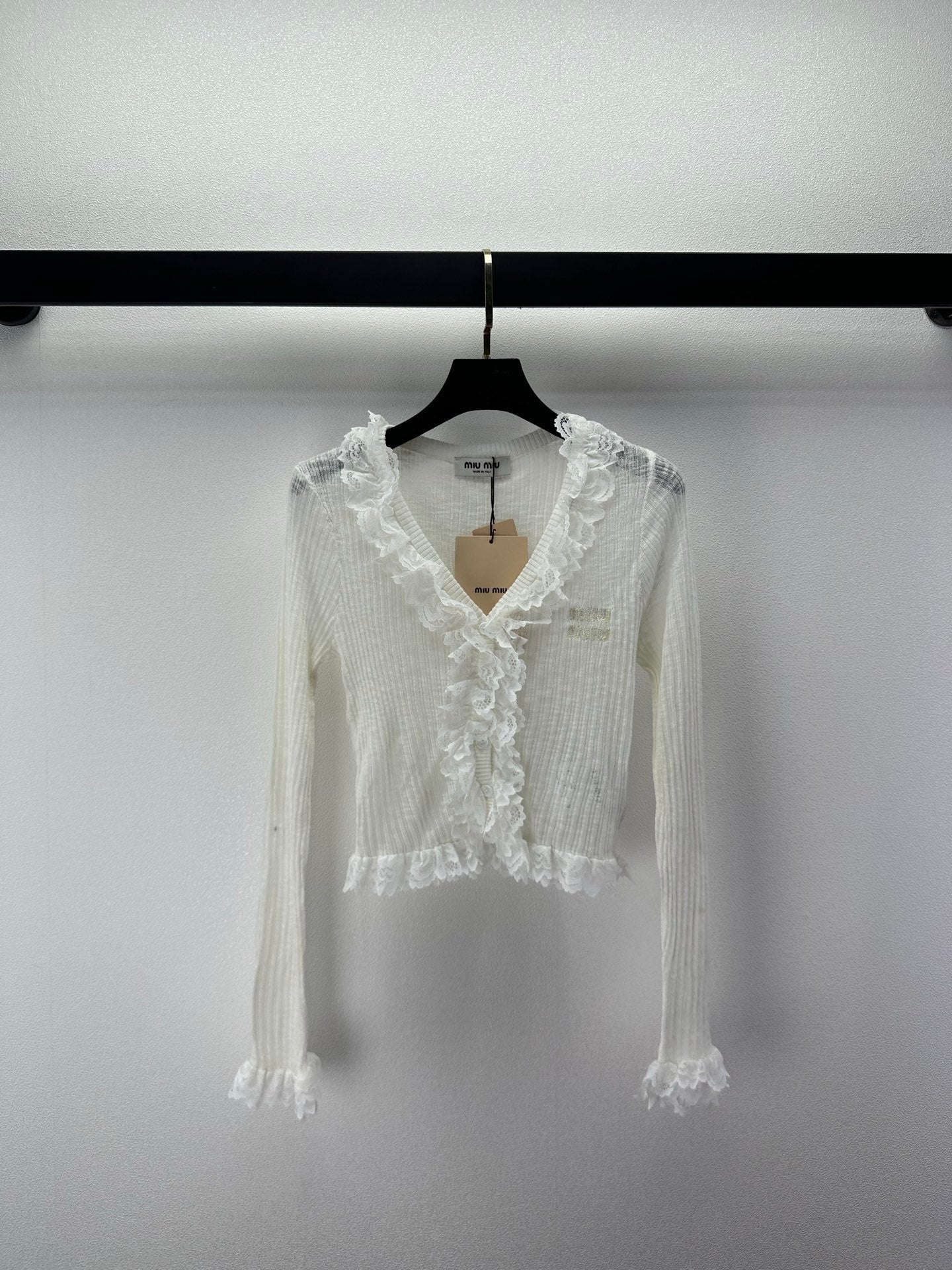 Miu 26s Lace Cardigan White Tencel Polyester 395471