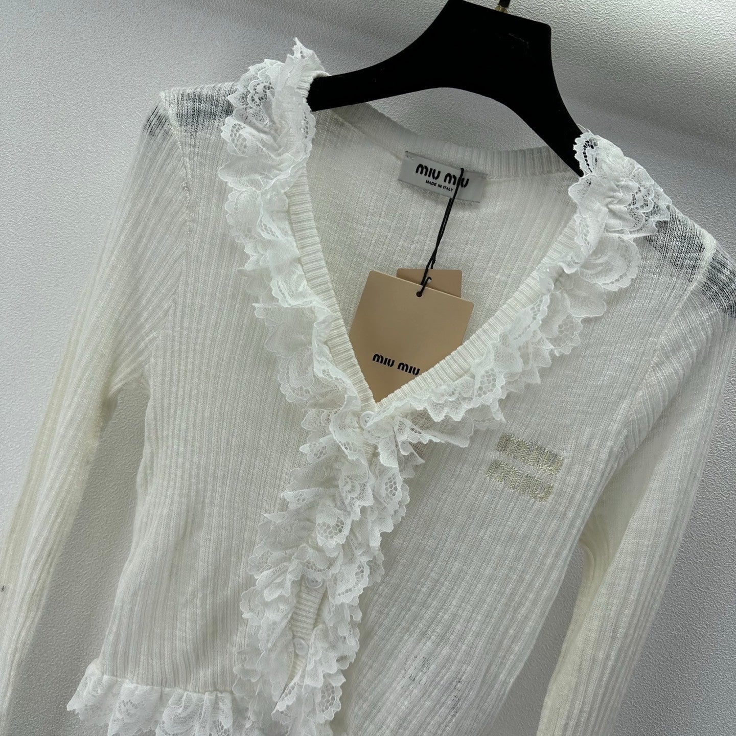 Miu 26s Lace Cardigan White Tencel Polyester 395471