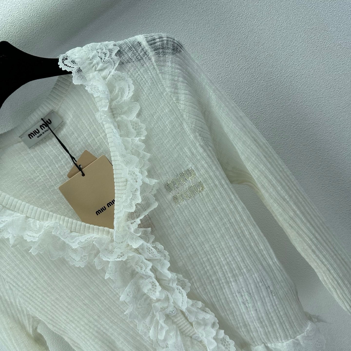 Miu 26s Lace Cardigan White Tencel Polyester 395471